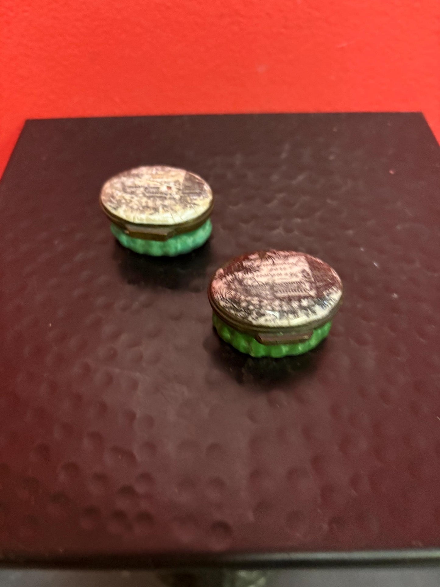 Pair of antique enamel early 19 century pillbox in rough condition - one and a half inches