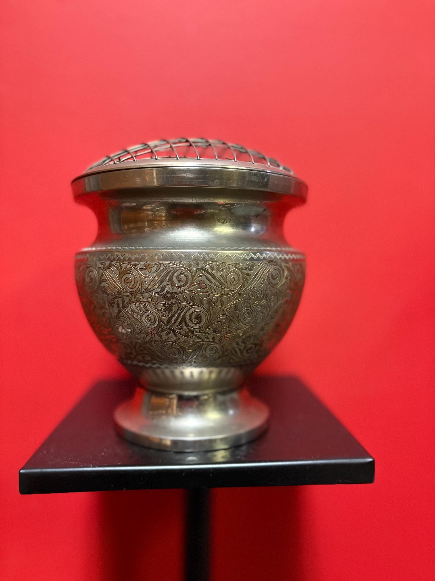 Persian antique silver plated  7 inch tall flower vase with great detail