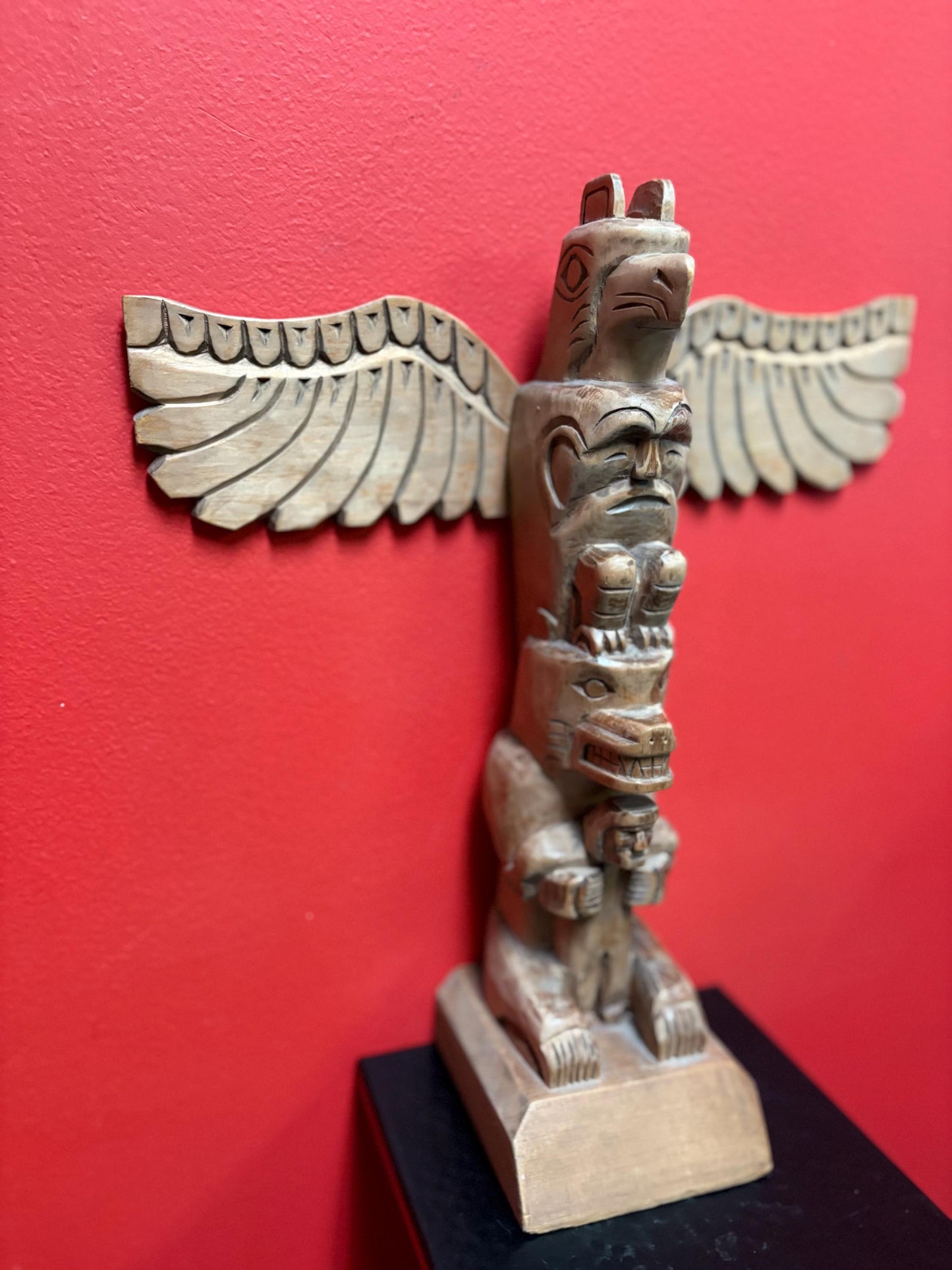 14.5 x 13 inch signed indigenous First Nations Pacific Northwest coast totem pole  great detail