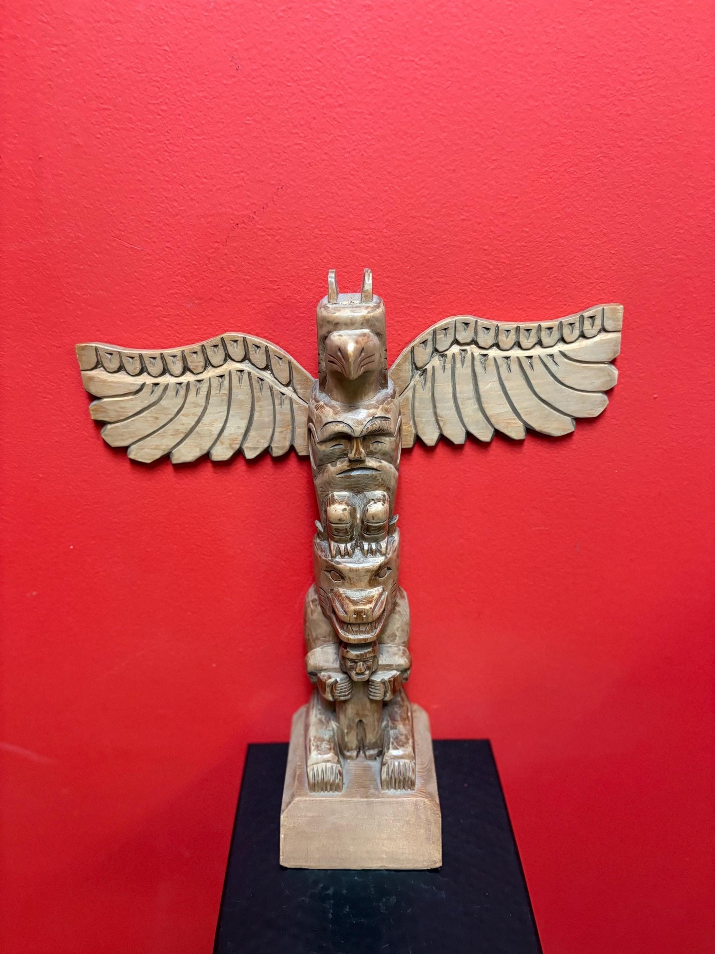 14.5 x 13 inch signed indigenous First Nations Pacific Northwest coast totem pole  great detail