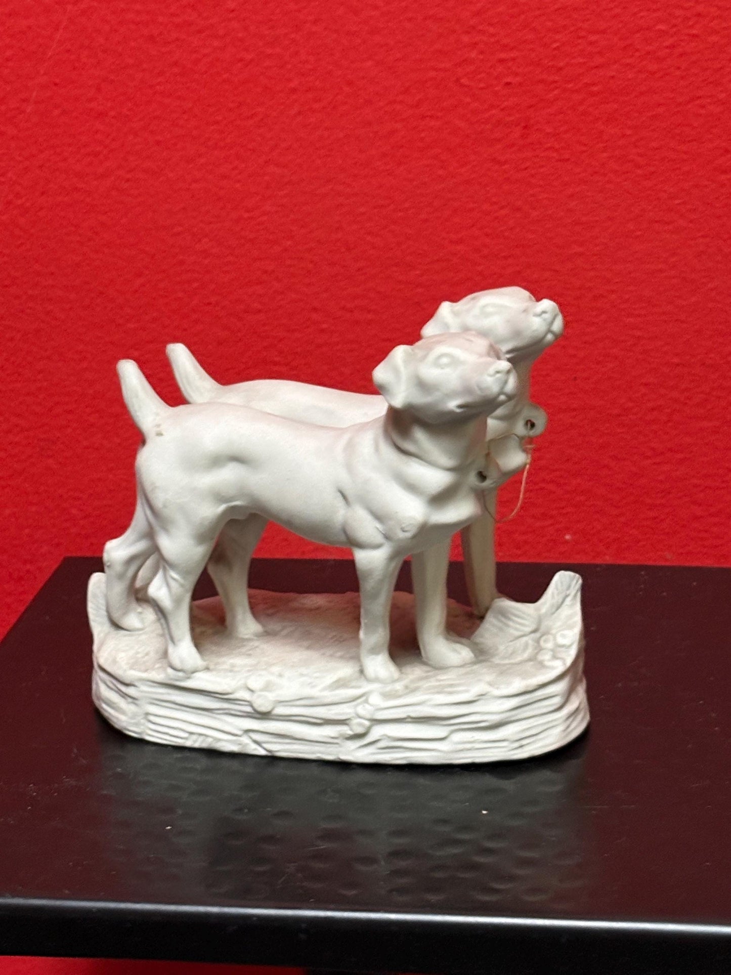 English antique BISQUE 5 x 5 inch statue of hunting dogs in perfect condition -