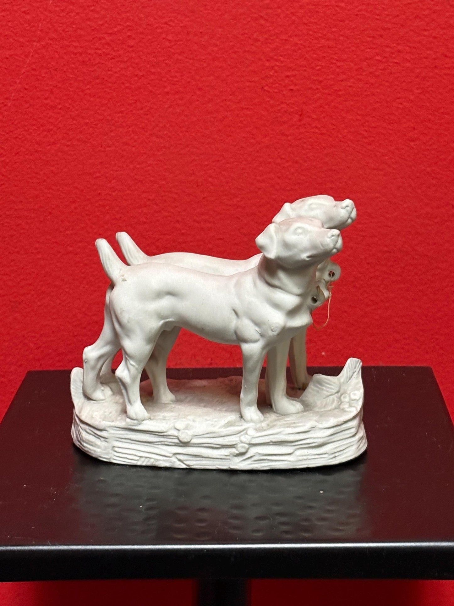 English antique BISQUE 5 x 5 inch statue of hunting dogs in perfect condition -