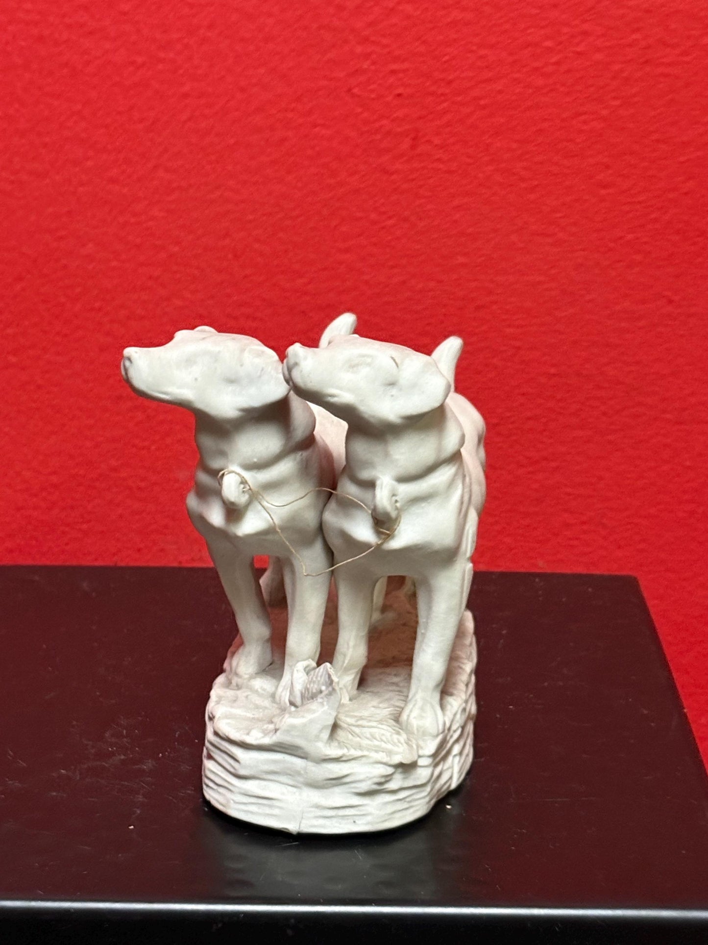 English antique BISQUE 5 x 5 inch statue of hunting dogs in perfect condition -