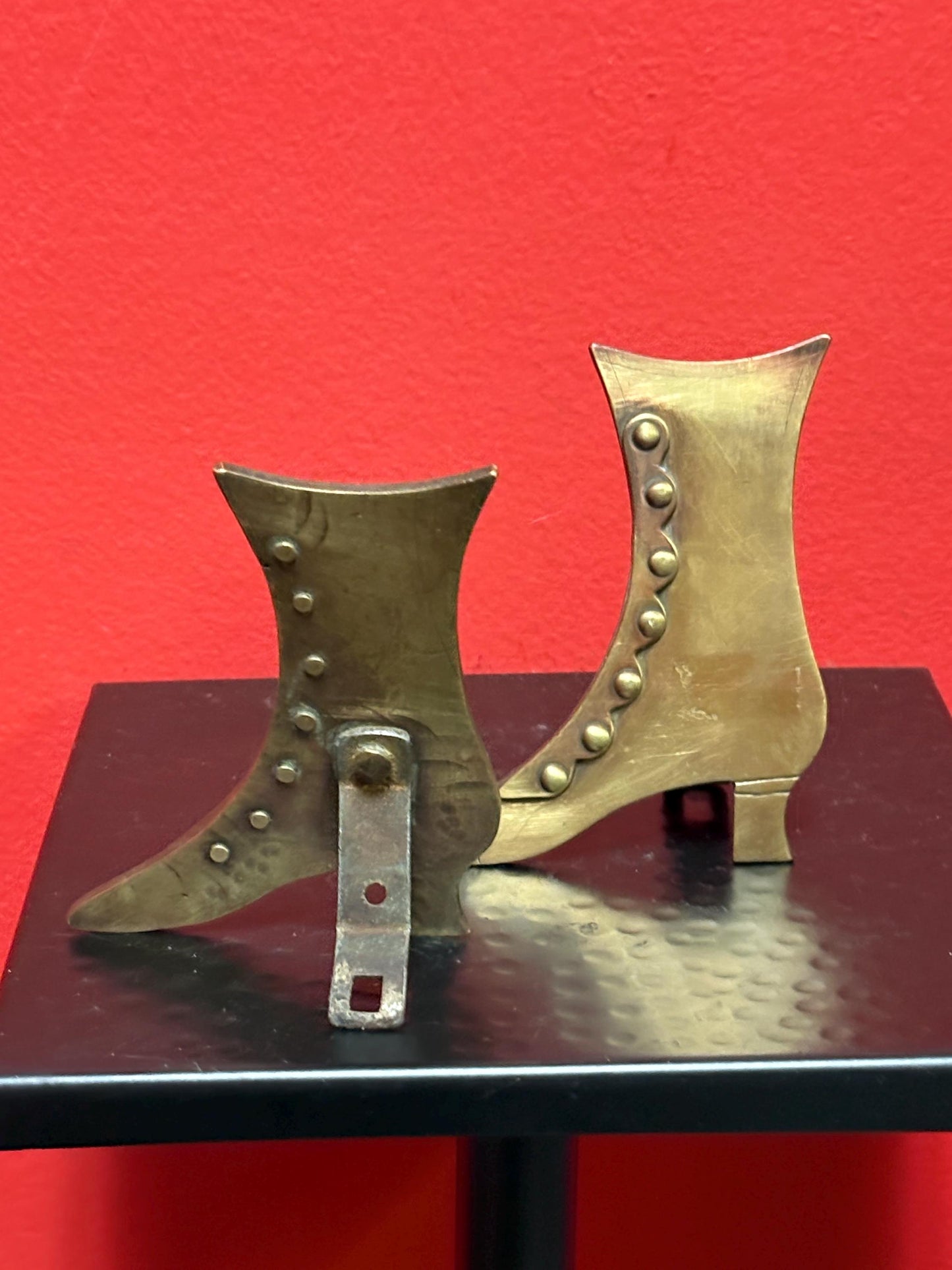 Pair of antique English brass 4 1/2 inch tall boots  ornamental or bookends