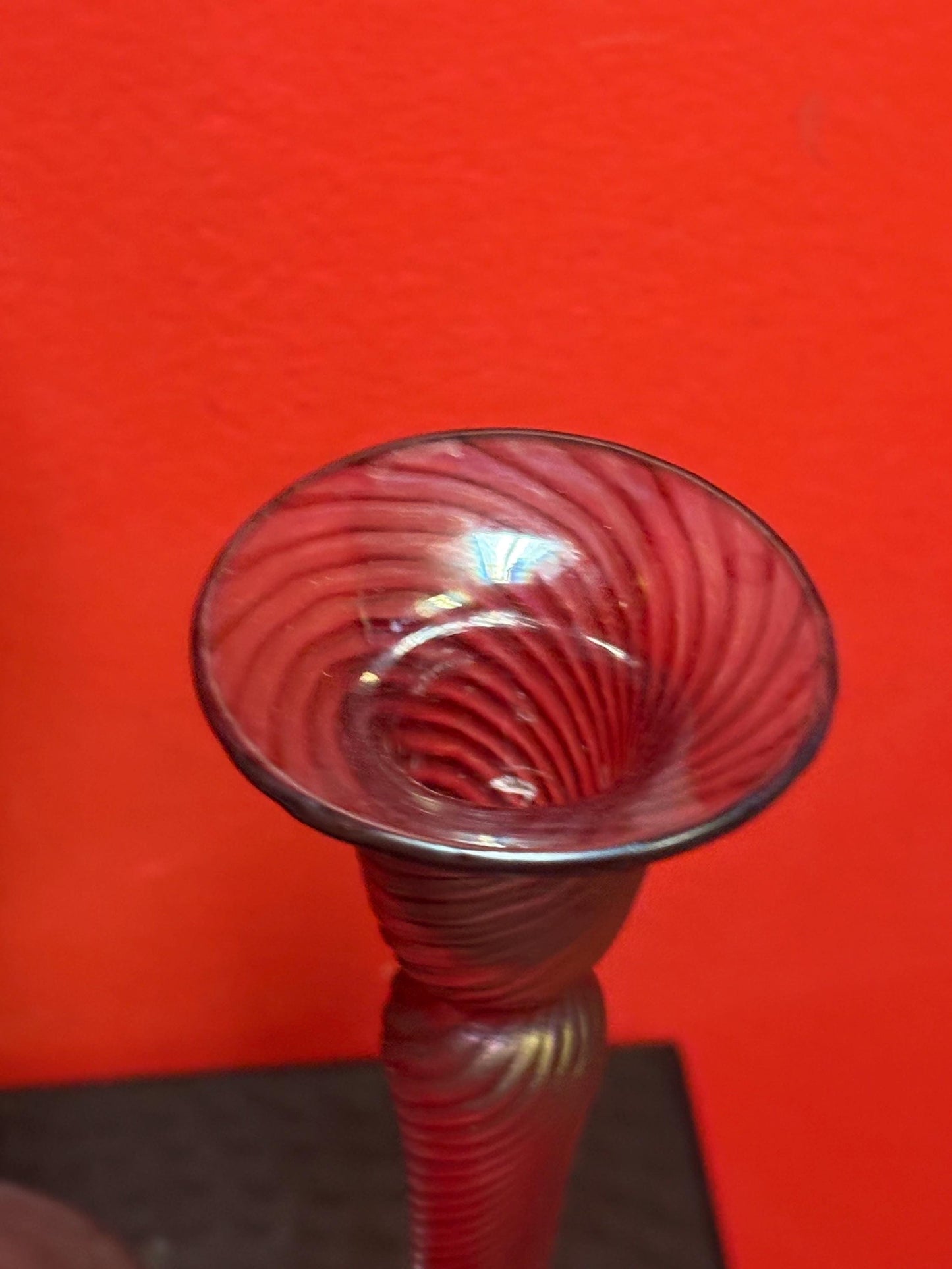 Robert held 10 inch Vancouver Island iridescent hand blown candlesticks  pair is in perfect condition