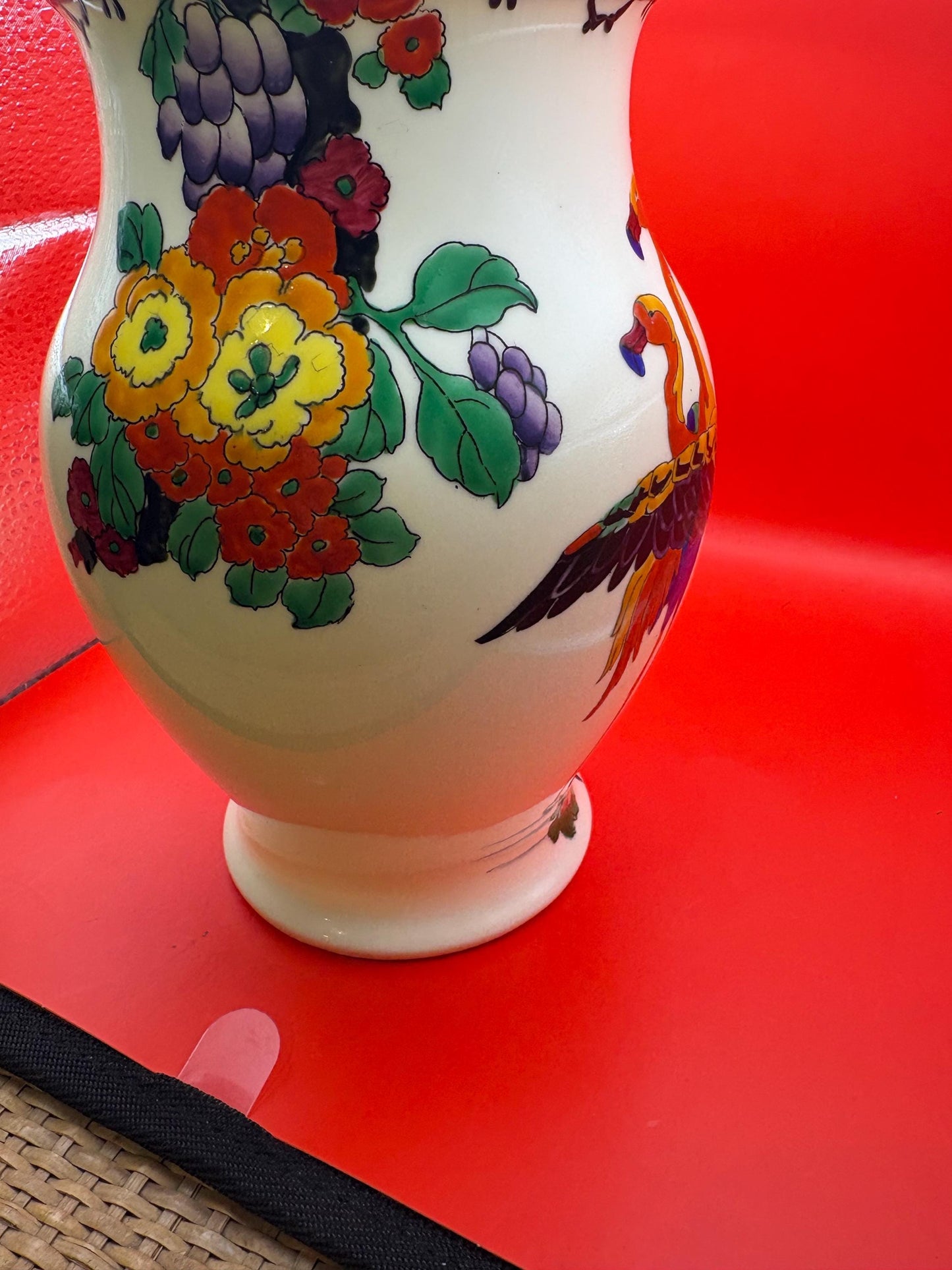 rare Antique Royal Doulton Mandarin wear flamingo vase by Robert Allen   Minor paint flaking  7 inches tall