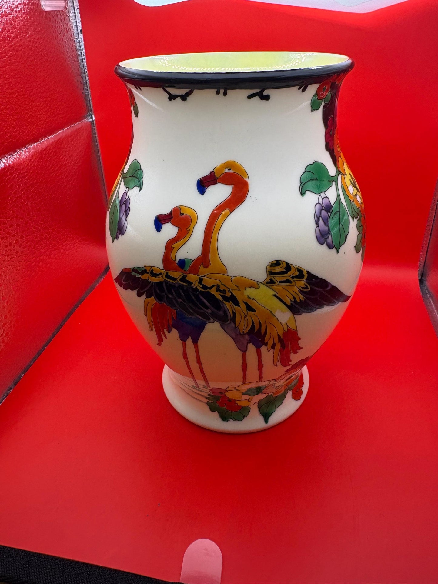 rare Antique Royal Doulton Mandarin wear flamingo vase by Robert Allen   Minor paint flaking  7 inches tall