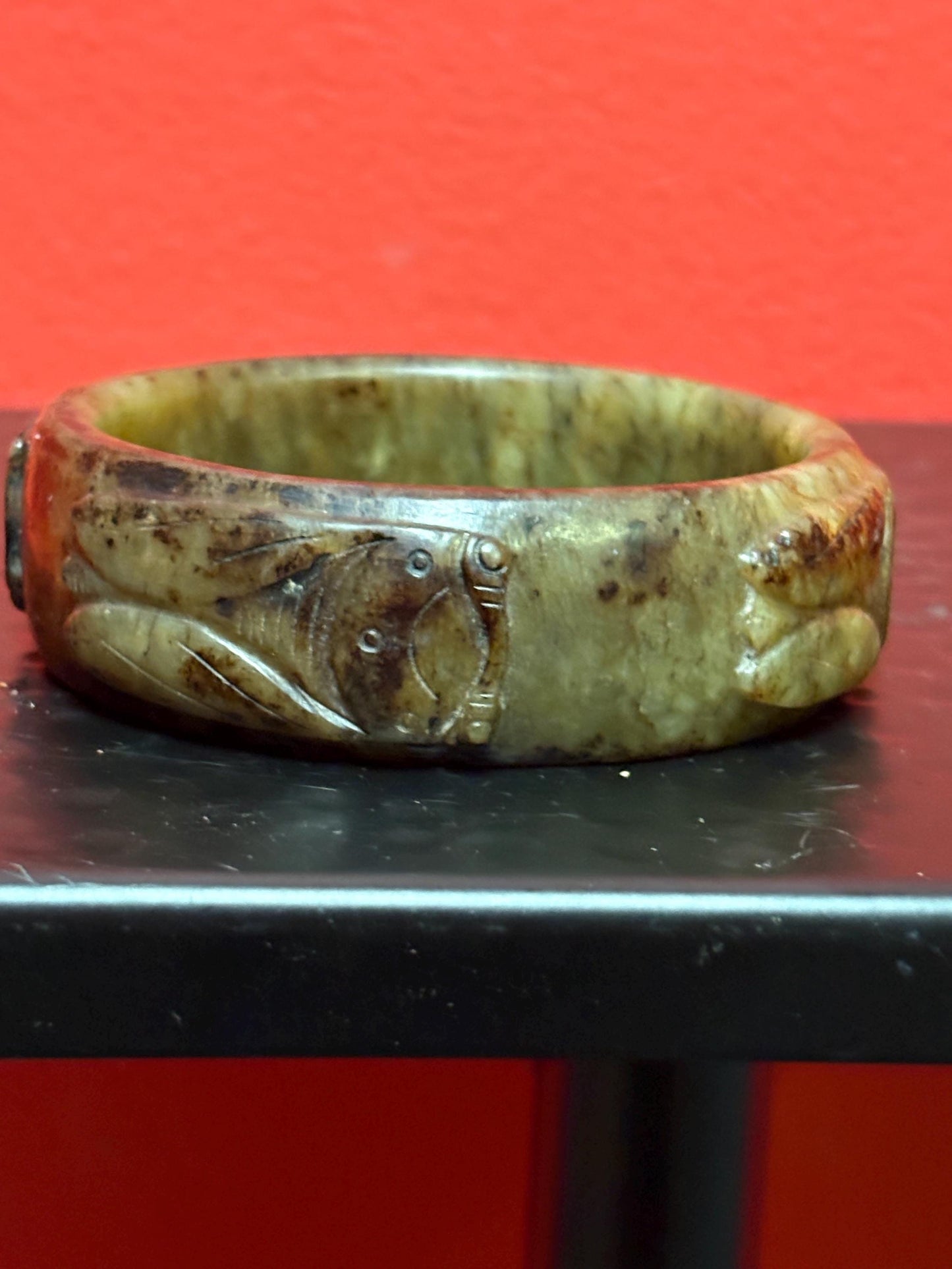 Stunning heavy antique Chinese carved jade bangle  incredible detail and 3 x 1 high  wow