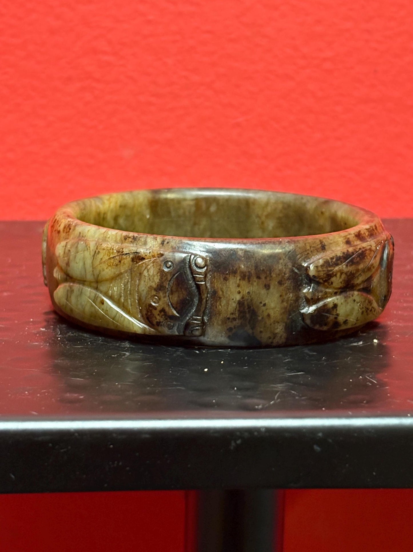 Stunning heavy antique Chinese carved jade bangle  incredible detail and 3 x 1 high  wow