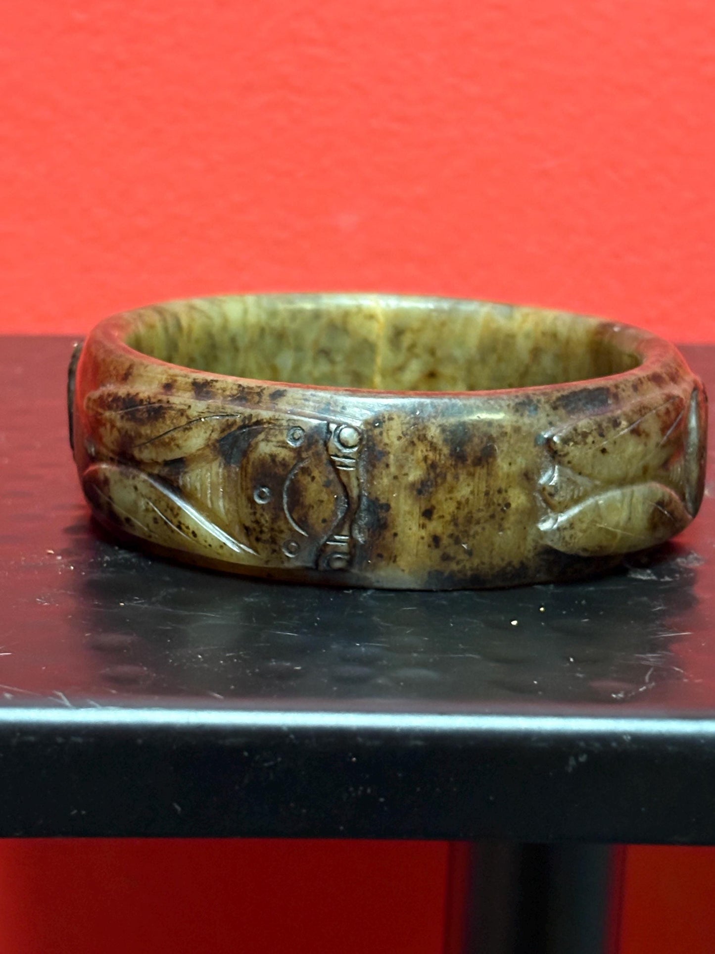 Stunning heavy antique Chinese carved jade bangle  incredible detail and 3 x 1 high  wow