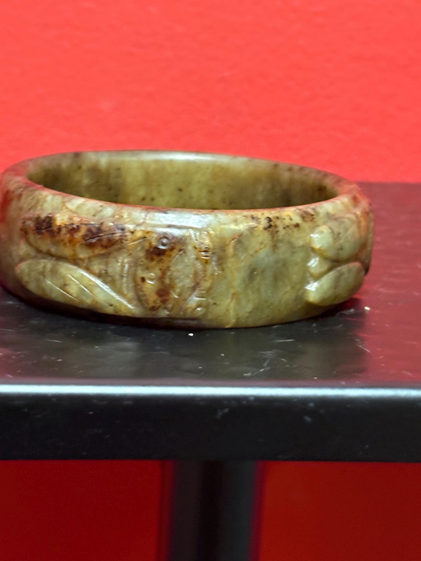 Stunning heavy antique Chinese carved jade bangle  incredible detail and 3 x 1 high  wow