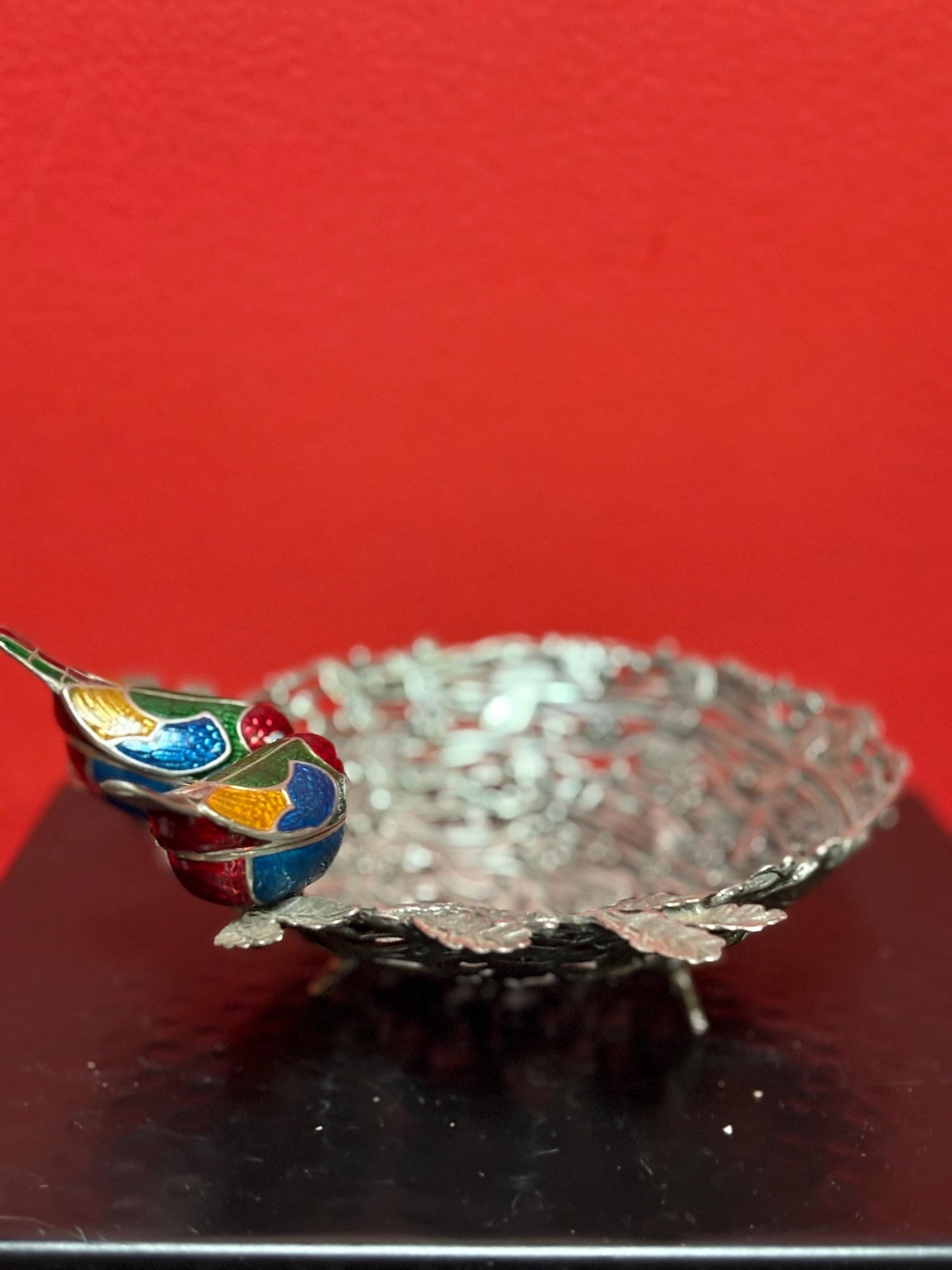 Stunning 6 x 2 high and tested silver and enamel signed Birds nest bowl with amazing detail