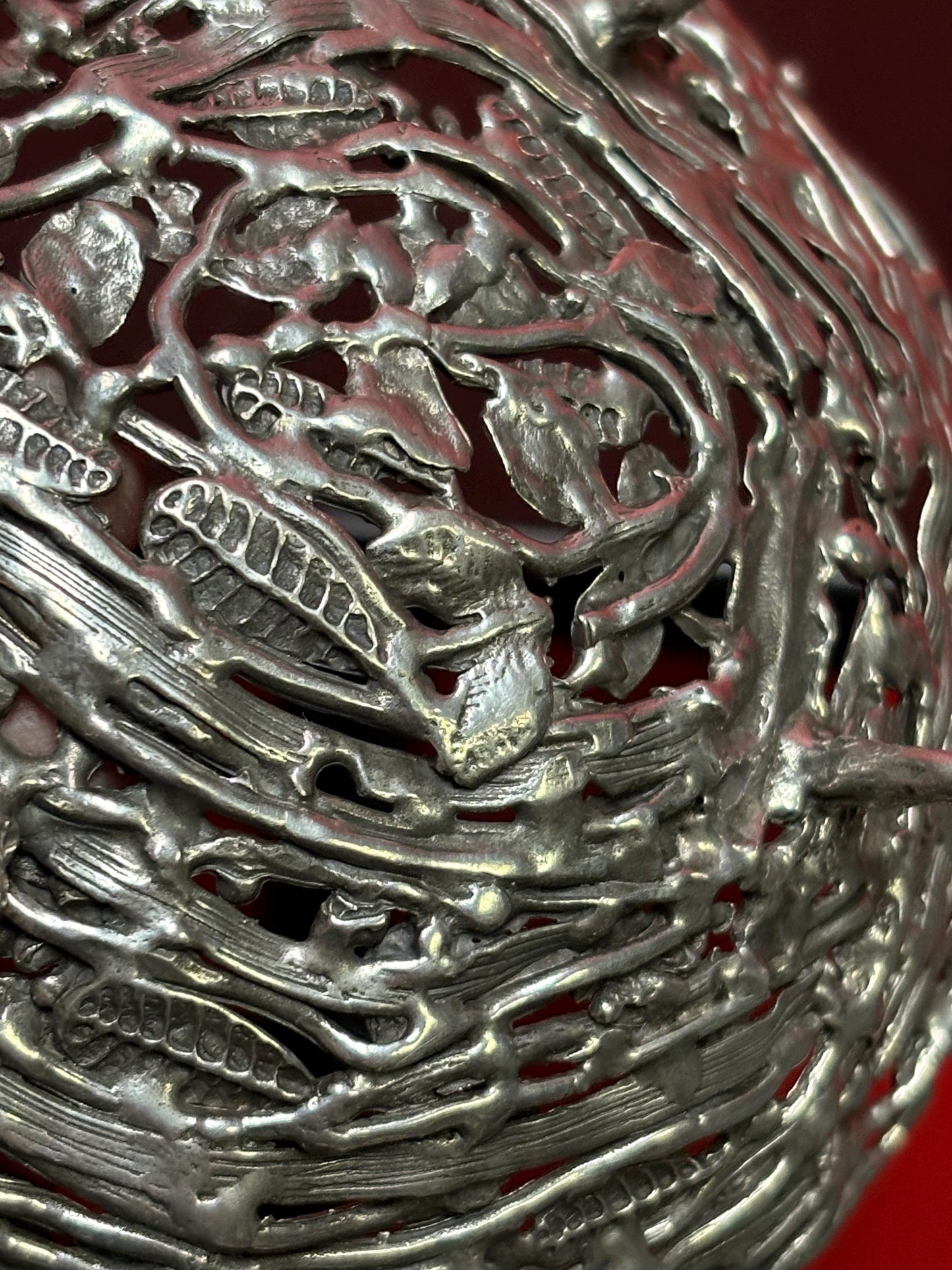 Stunning 6 x 2 high and tested silver and enamel signed Birds nest bowl with amazing detail