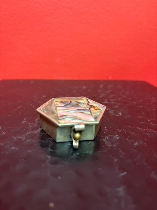 Mexican untested silver and abalone shell box  2 inches long