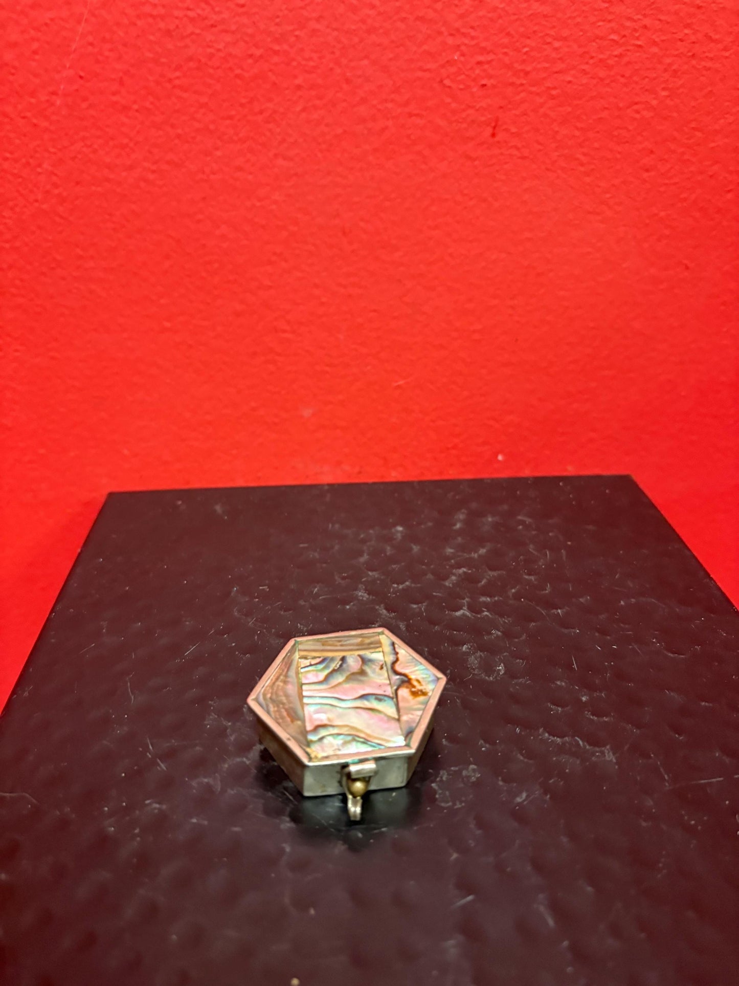 Mexican untested silver and abalone shell box  2 inches long
