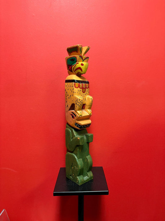 Antique primitive indigenous first nation pacific north West Coast 19 inch tall eagle frog transformation totem pole