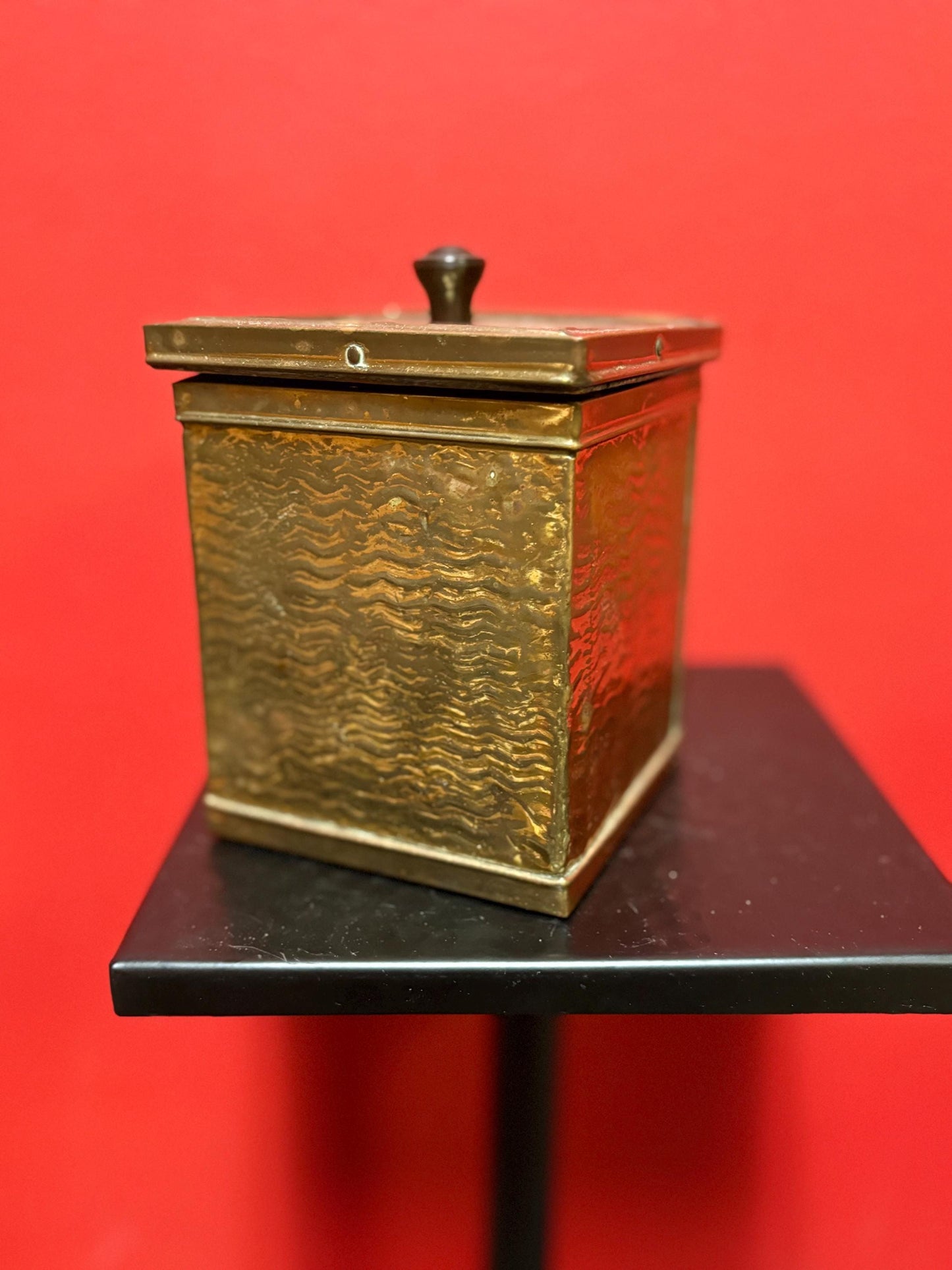 Small signed antique Indian brass planter   6 x 4 x 3 1/2“ high