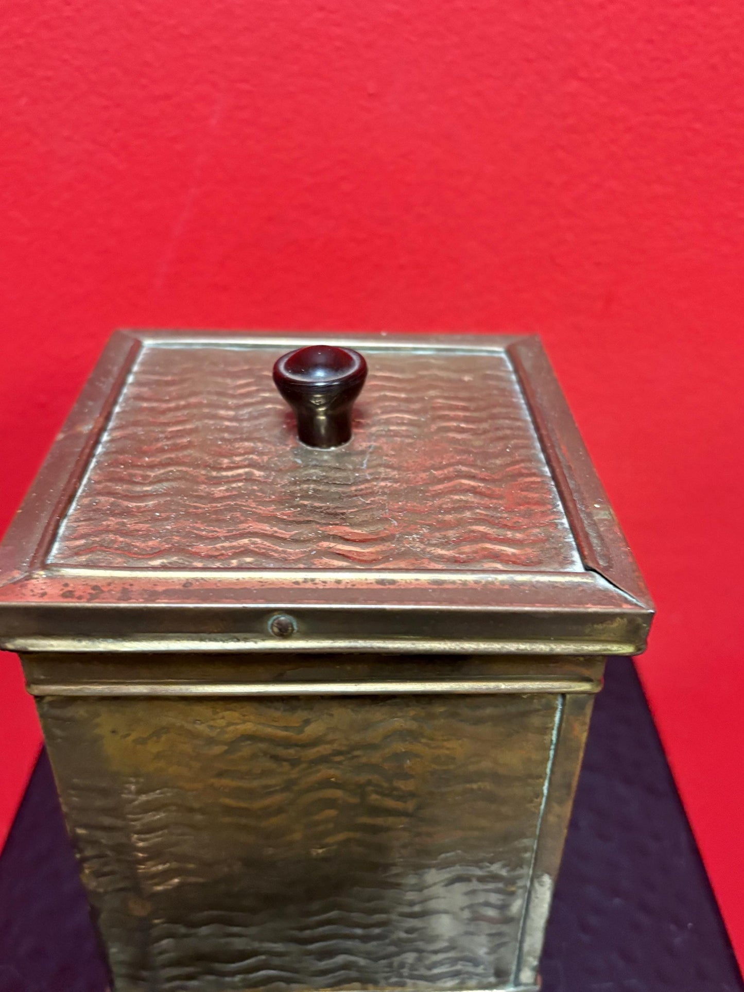 Small signed antique Indian brass planter   6 x 4 x 3 1/2“ high