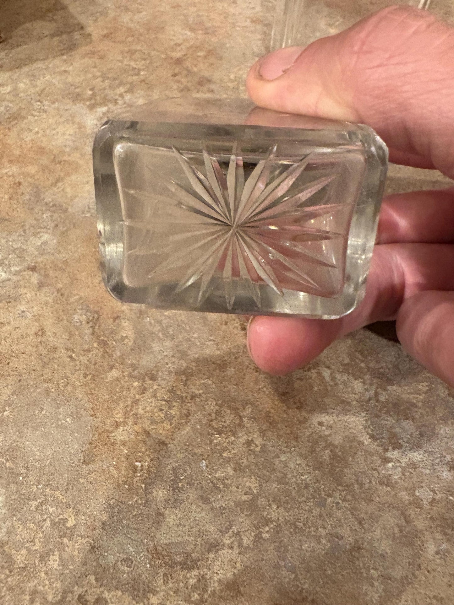 Pair English antique half inch tall untested silver top crystal bottles