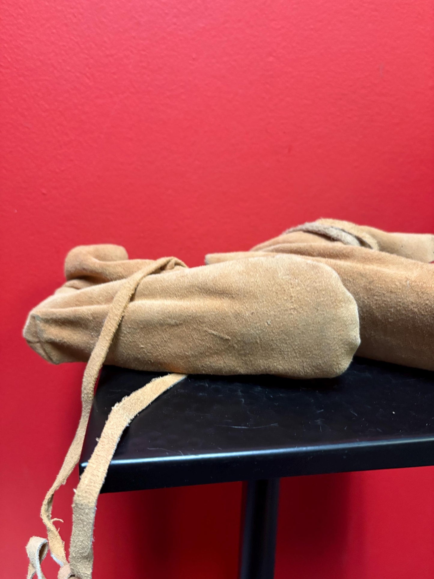 7 inch long indigenous leather and beaded  moccasins - good condition