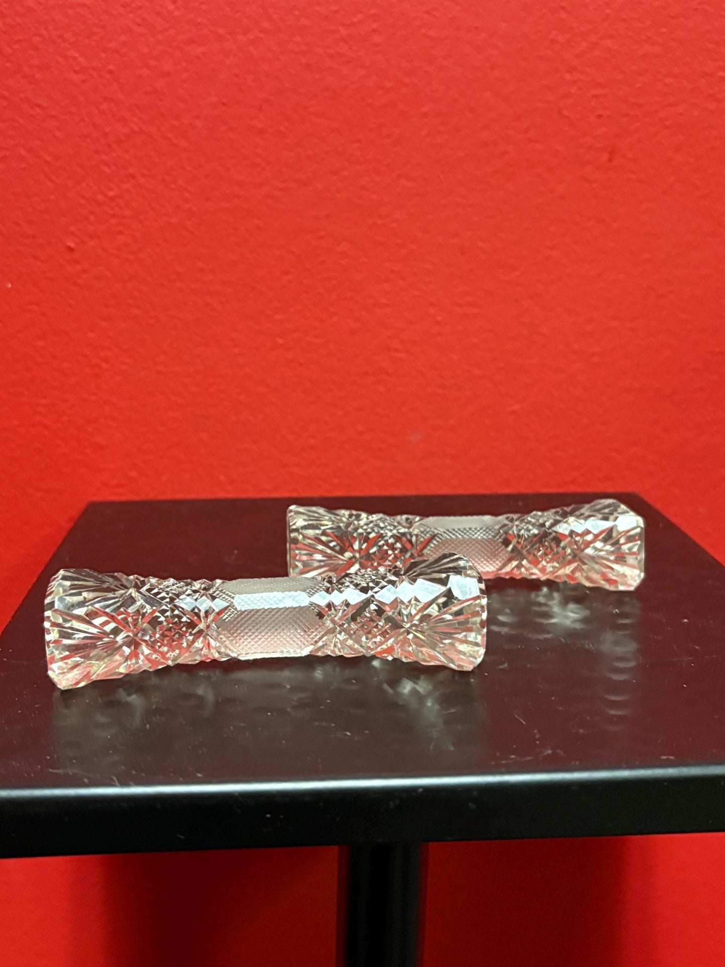 Antique crystal 3 1/2 inch long knife rests in perfect condition   great gift