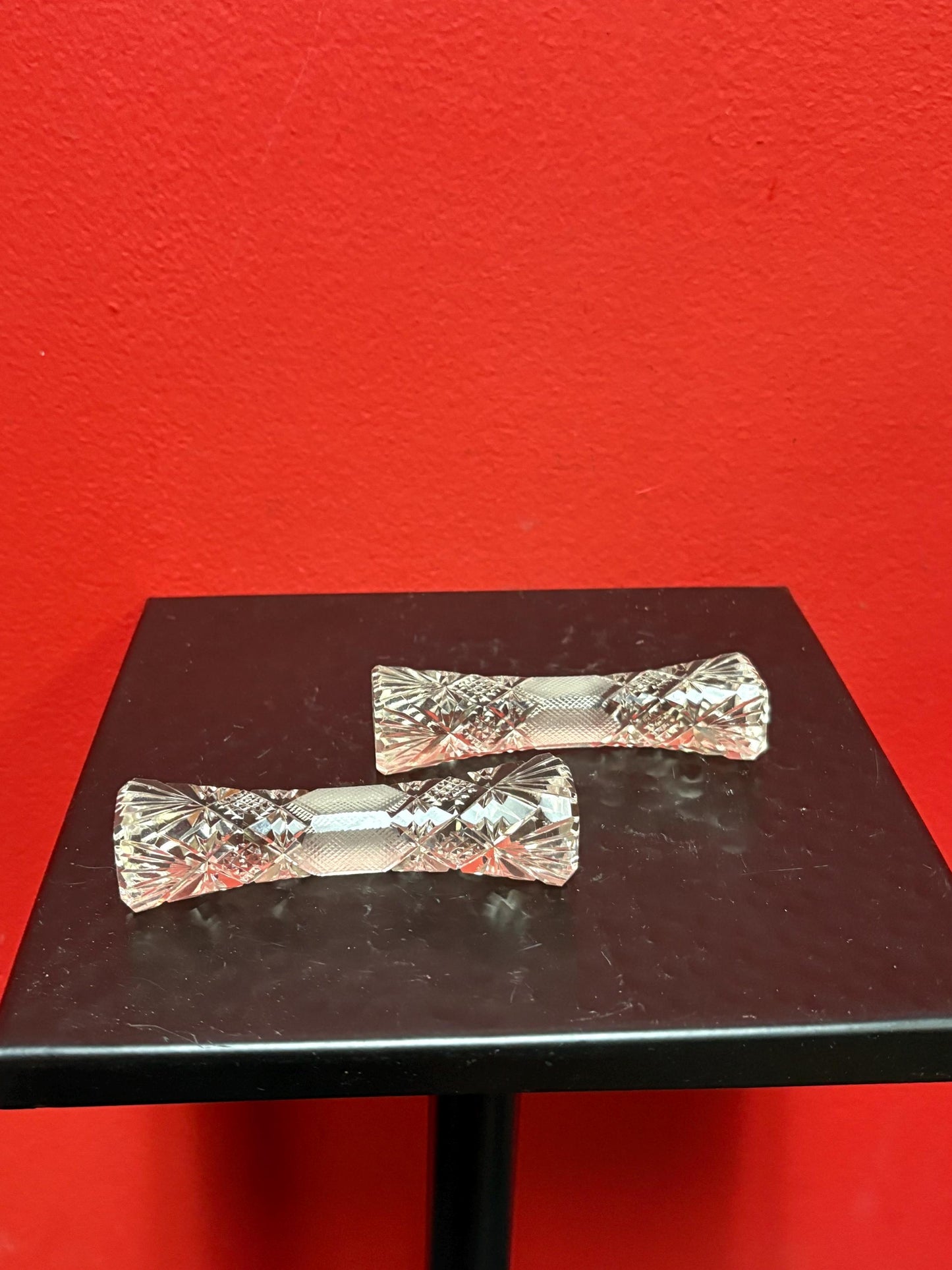 Antique crystal 3 1/2 inch long knife rests in perfect condition   great gift