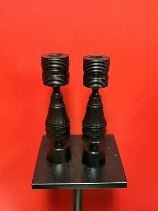 9 1/2 inch tall African Ebony wood candlesticks