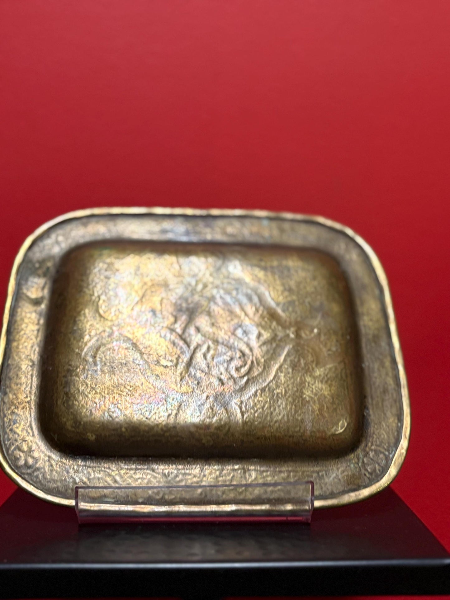 Intense 8 x 7 high Persian silver copper and brass tray  amazing detail