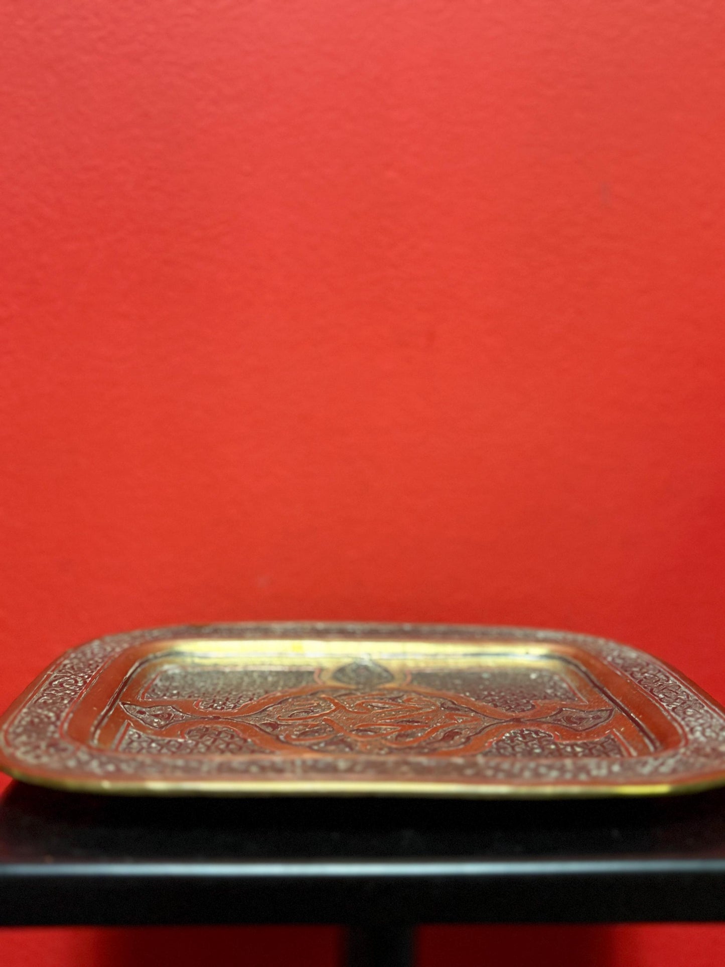 Intense 8 x 7 high Persian silver copper and brass tray  amazing detail