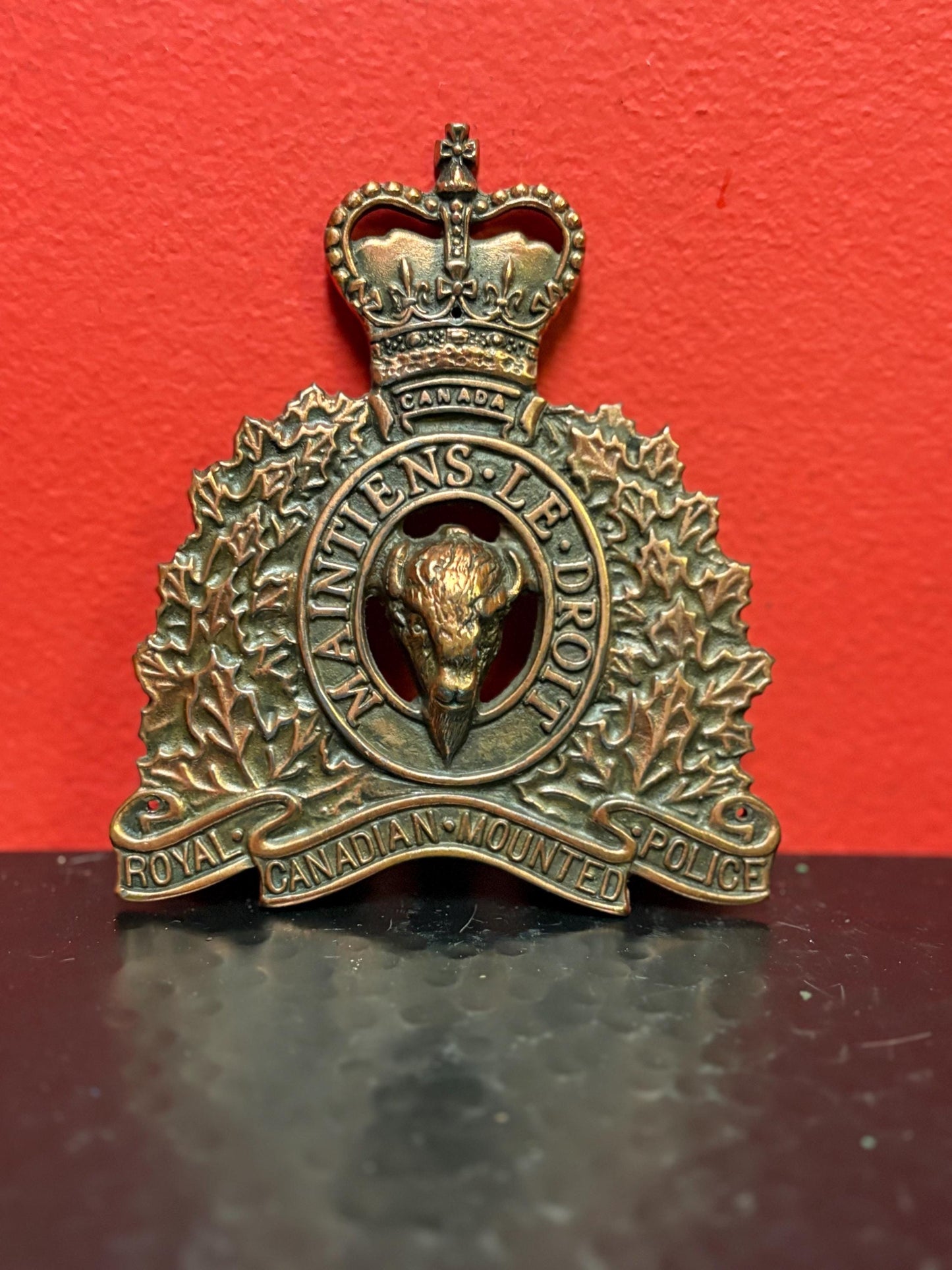 5 1/2 inch tall RCMP vintage royal Canadian mount police plaque  copper