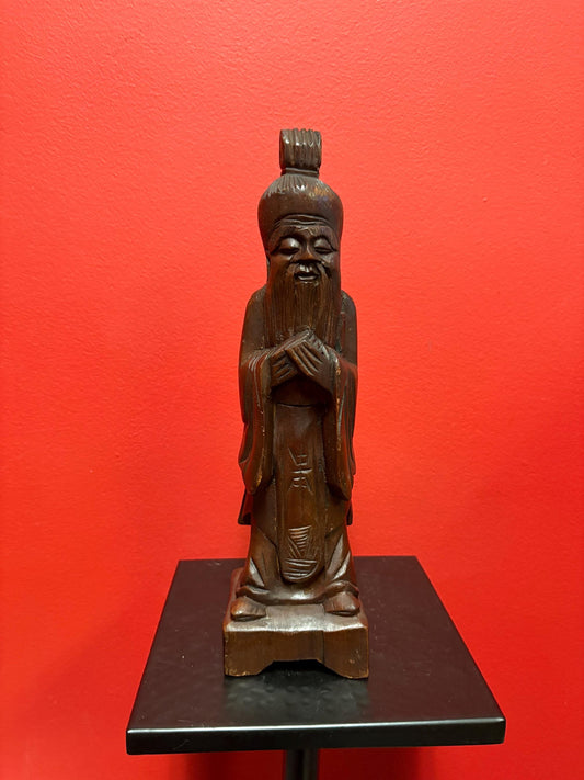 Chinese 12 inch tall antique wooden statue of Confucius  great value