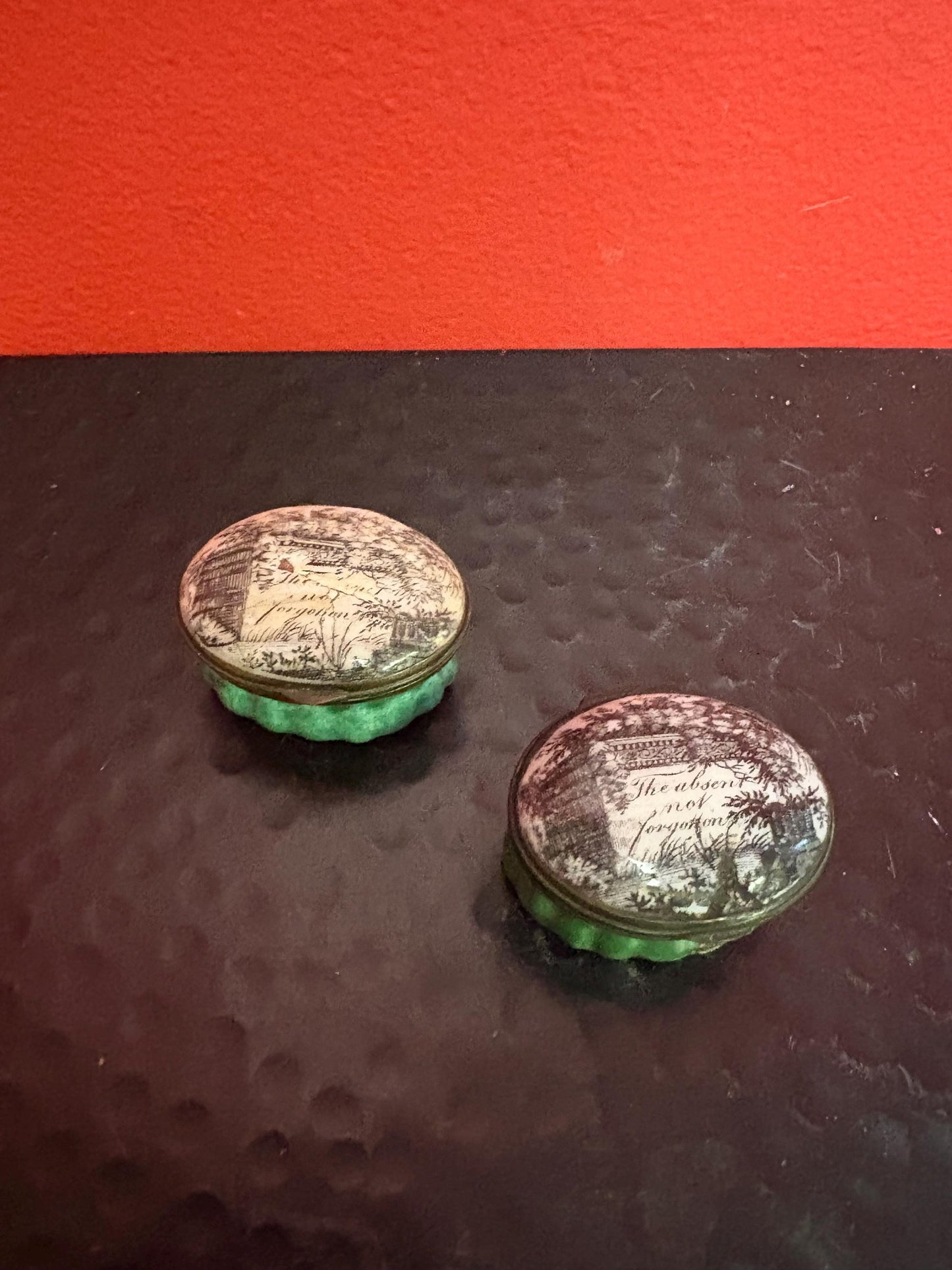 Pair of antique enamel early 19 century pillbox in rough condition - one and a half inches