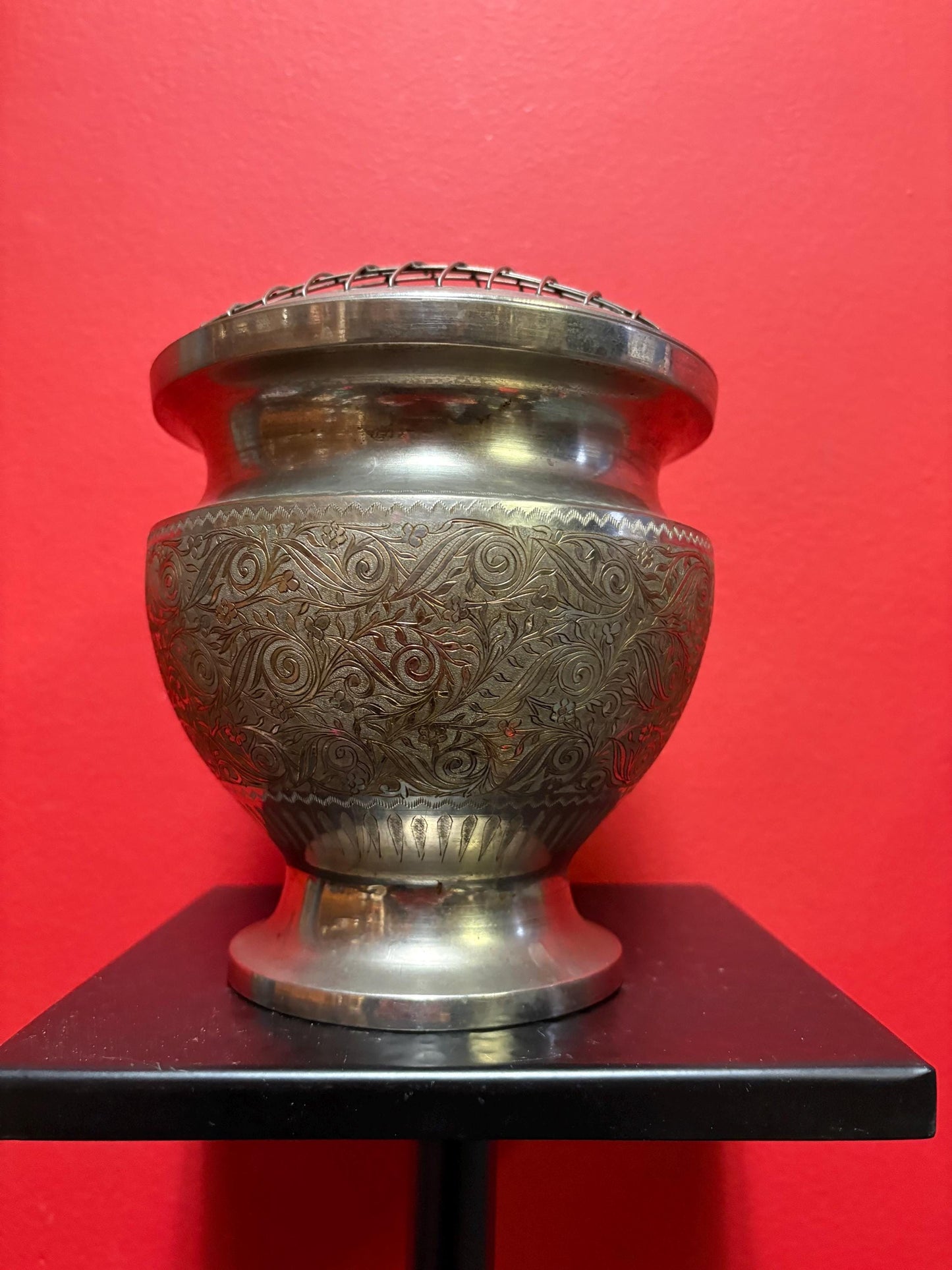 Persian antique silver plated  7 inch tall flower vase with great detail