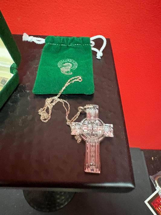 Elegant high-end Waterford crystal 2 1/2 inch long cross pendant with silver chain and original bag in box - wonderful gift
