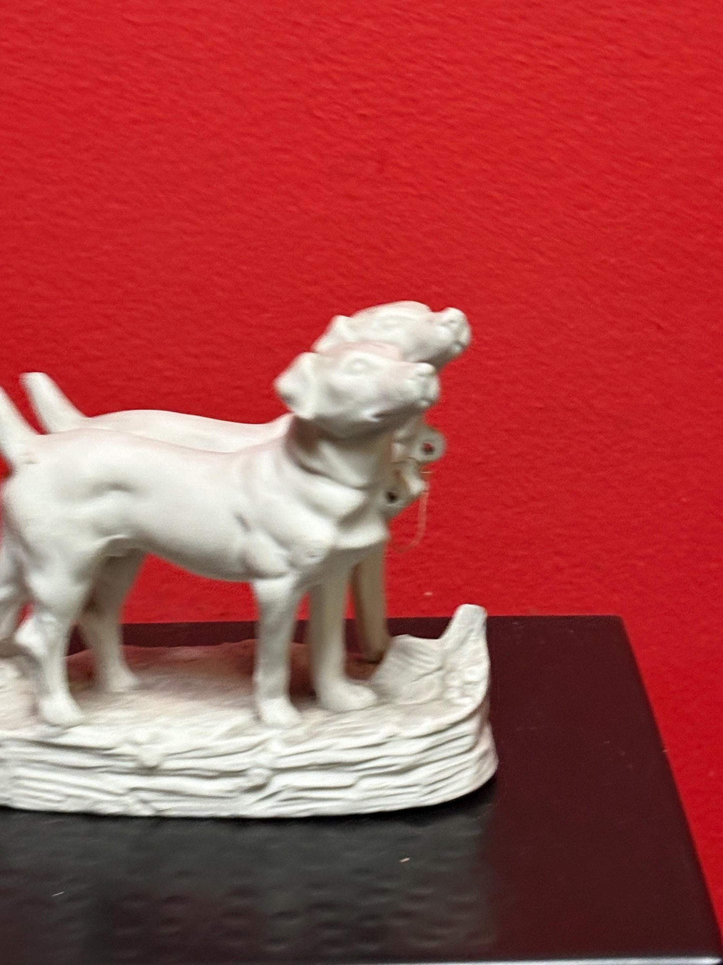 English antique BISQUE 5 x 5 inch statue of hunting dogs in perfect condition -