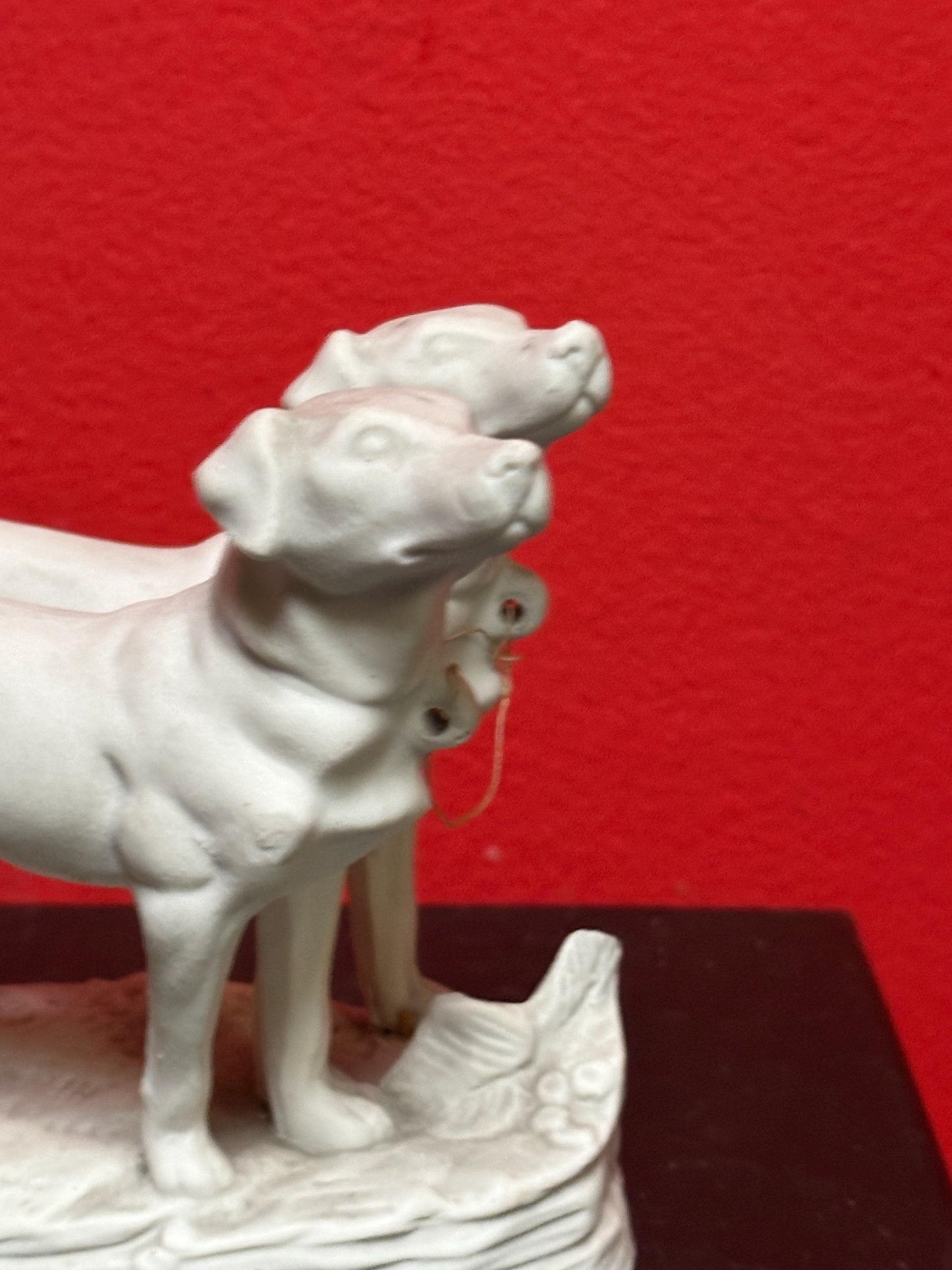 English antique BISQUE 5 x 5 inch statue of hunting dogs in perfect condition -