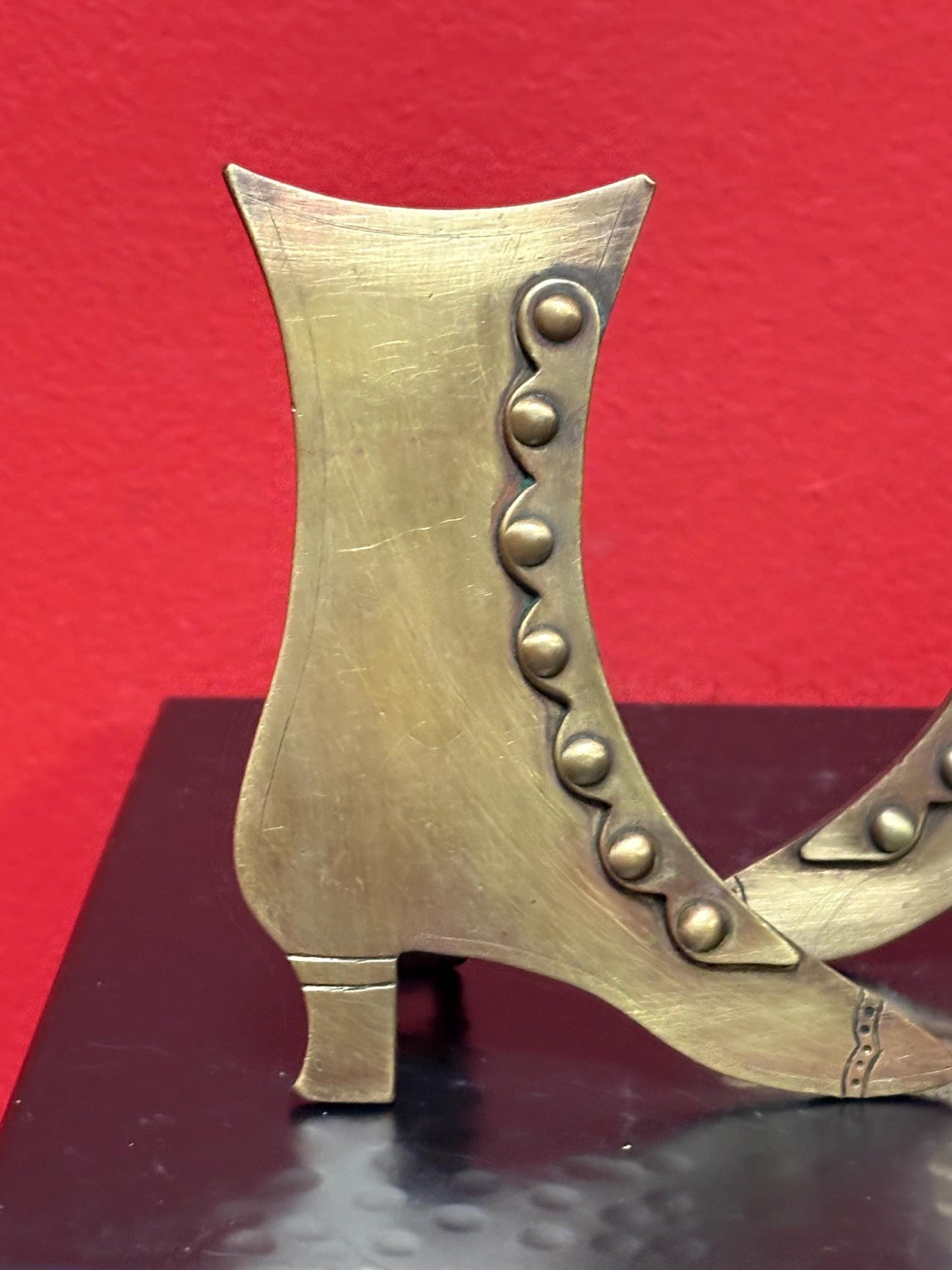 Pair of antique English brass 4 1/2 inch tall boots  ornamental or bookends