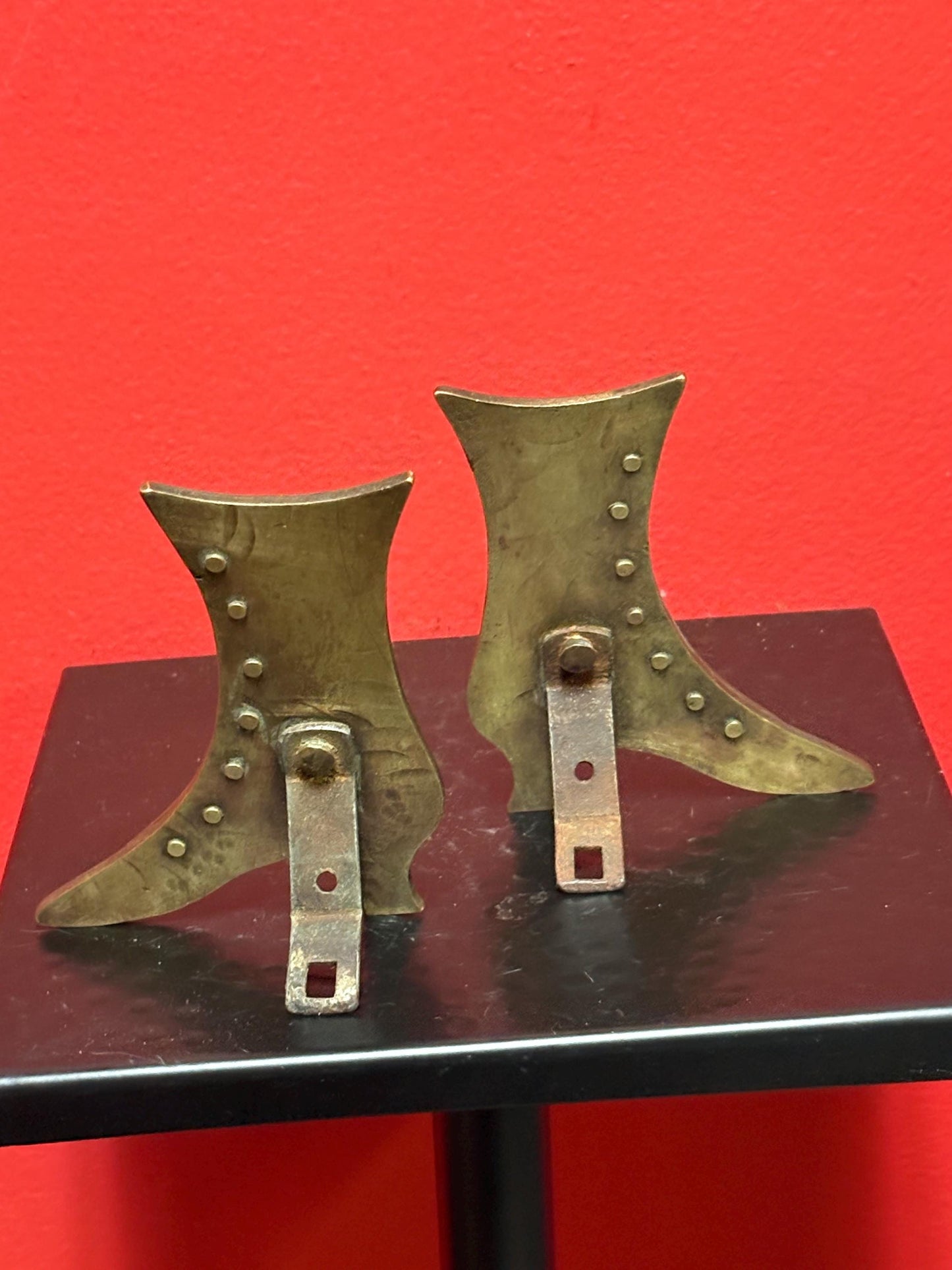 Pair of antique English brass 4 1/2 inch tall boots  ornamental or bookends