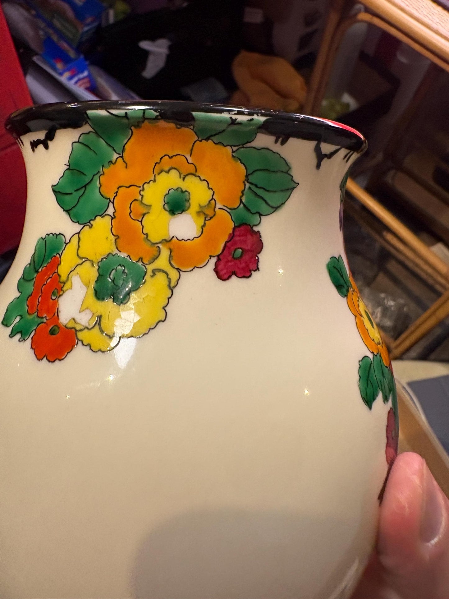 rare Antique Royal Doulton Mandarin wear flamingo vase by Robert Allen   Minor paint flaking  7 inches tall