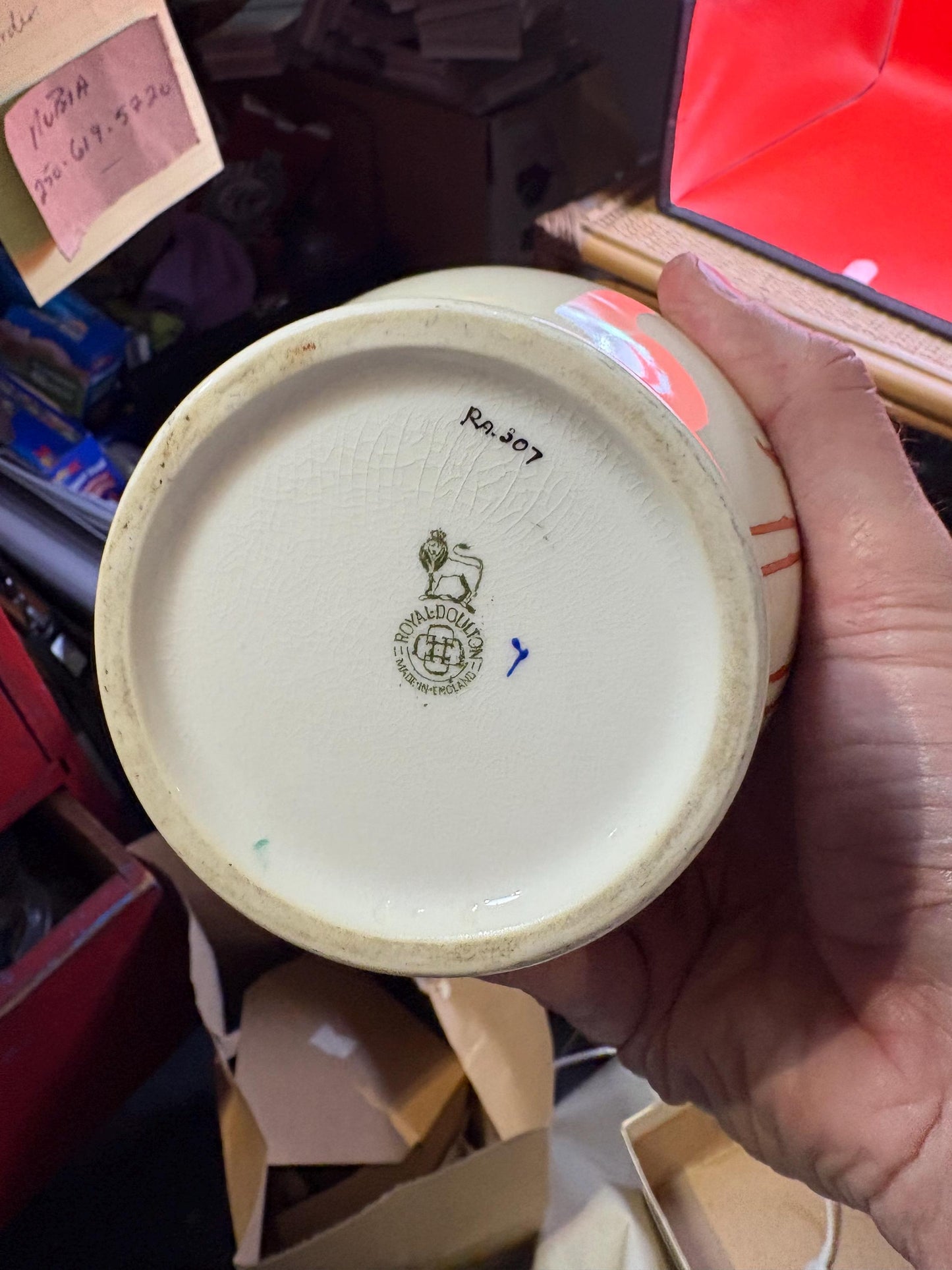 rare Antique Royal Doulton Mandarin wear flamingo vase by Robert Allen   Minor paint flaking  7 inches tall