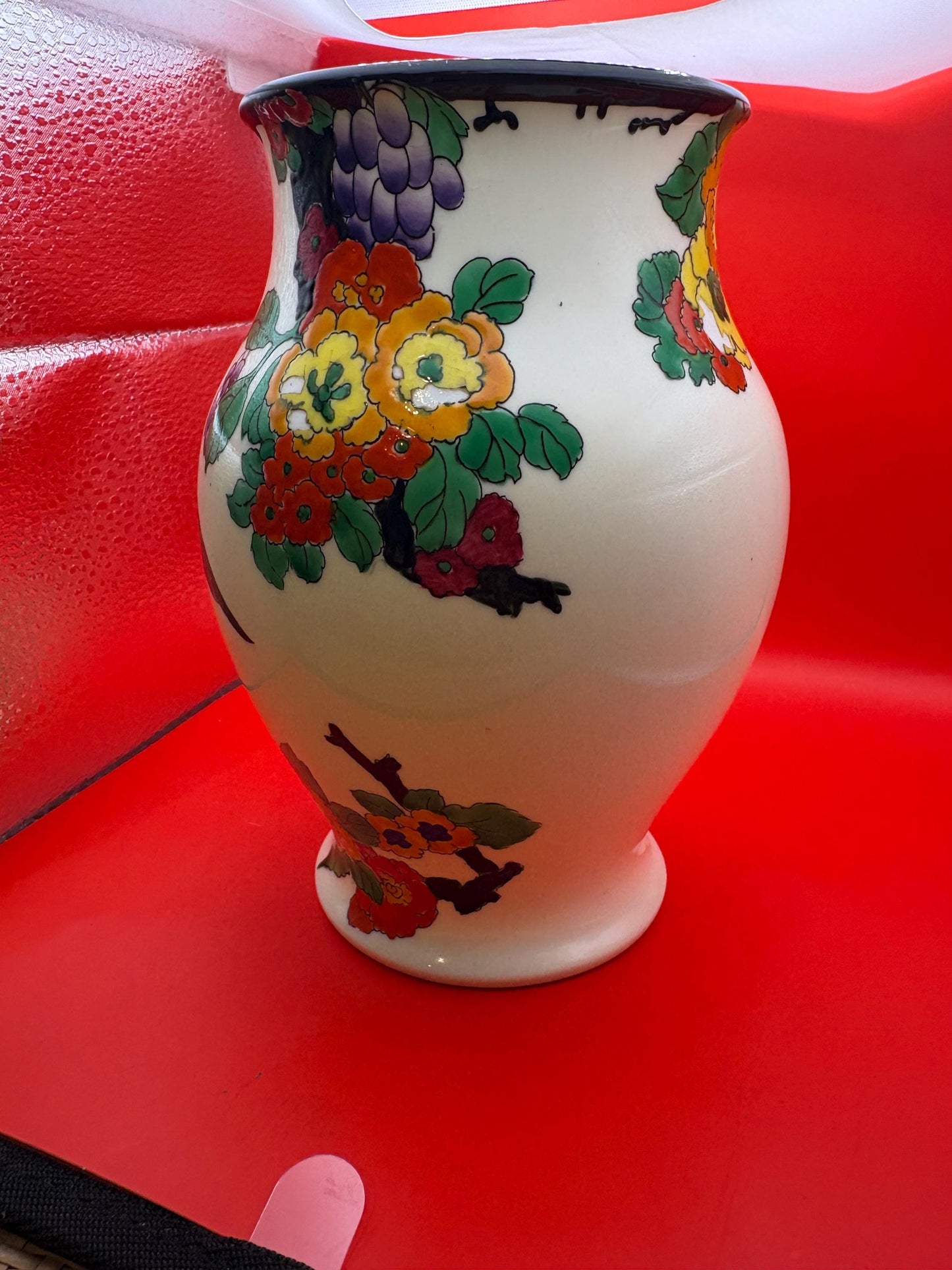 rare Antique Royal Doulton Mandarin wear flamingo vase by Robert Allen   Minor paint flaking  7 inches tall