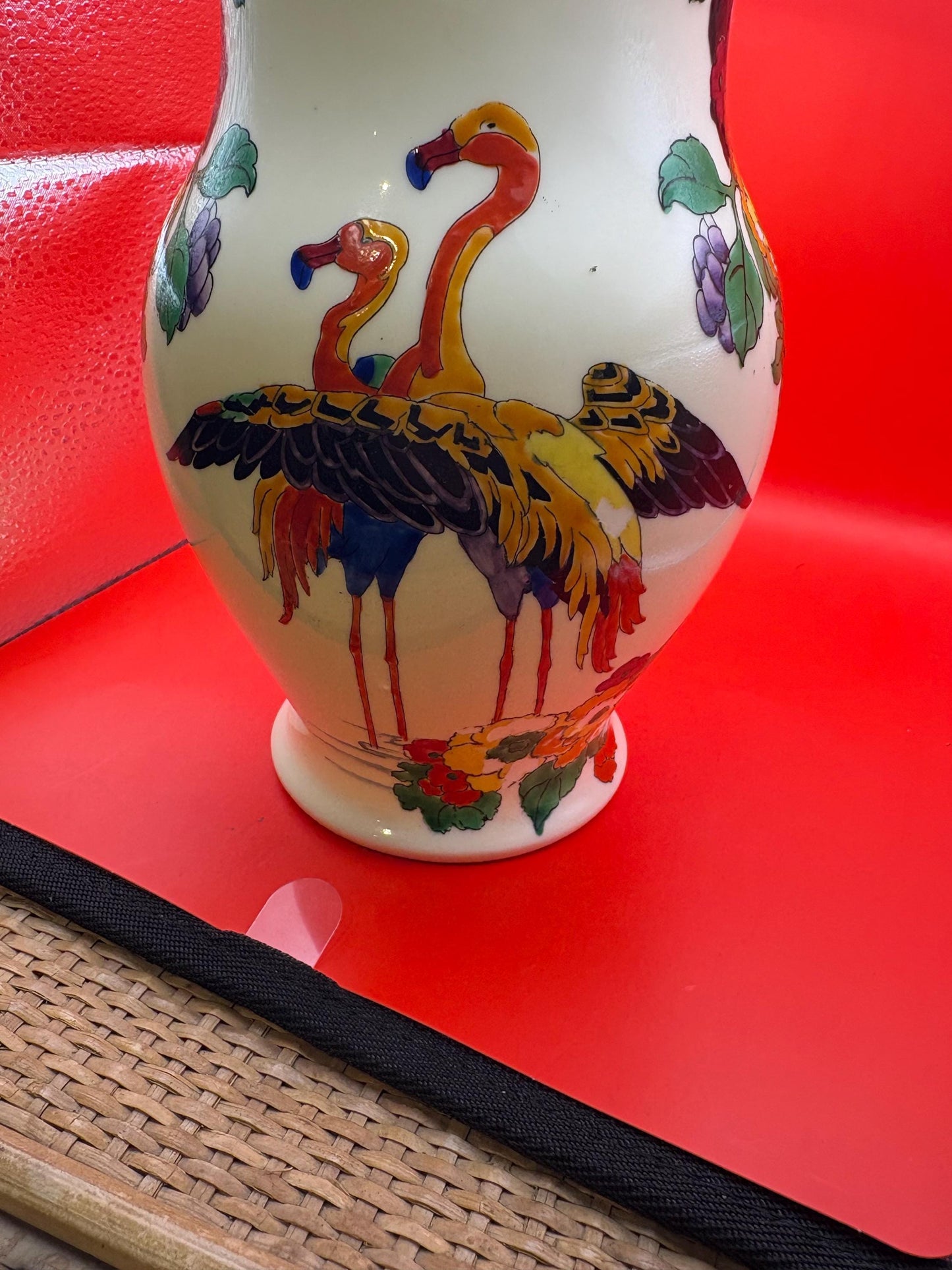 rare Antique Royal Doulton Mandarin wear flamingo vase by Robert Allen   Minor paint flaking  7 inches tall