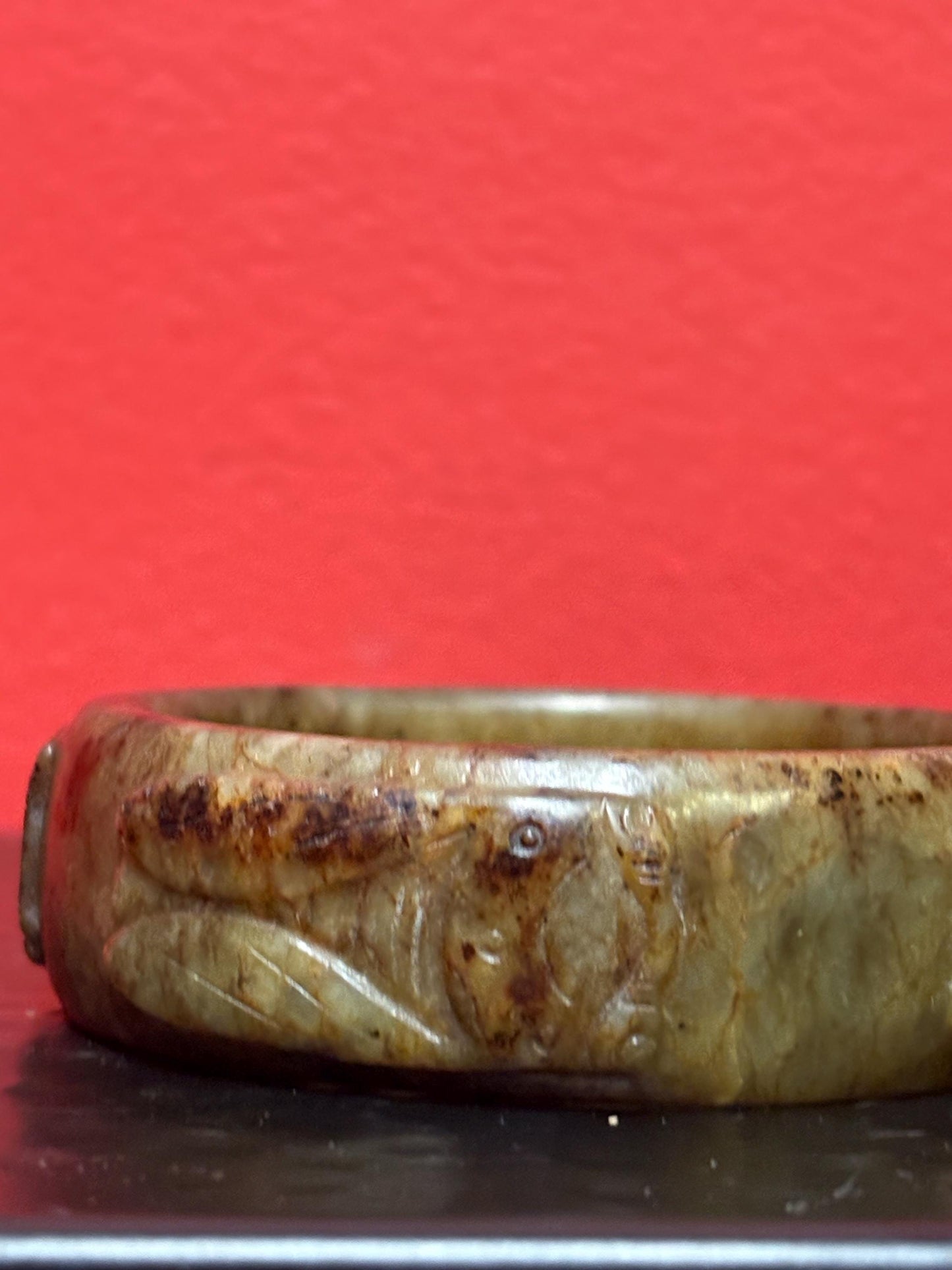 Stunning heavy antique Chinese carved jade bangle  incredible detail and 3 x 1 high  wow