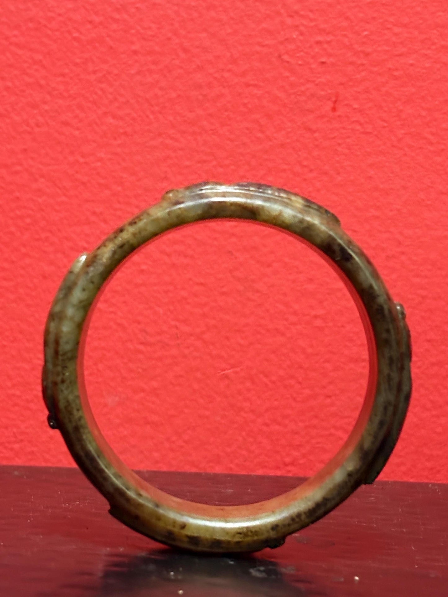 Stunning heavy antique Chinese carved jade bangle  incredible detail and 3 x 1 high  wow