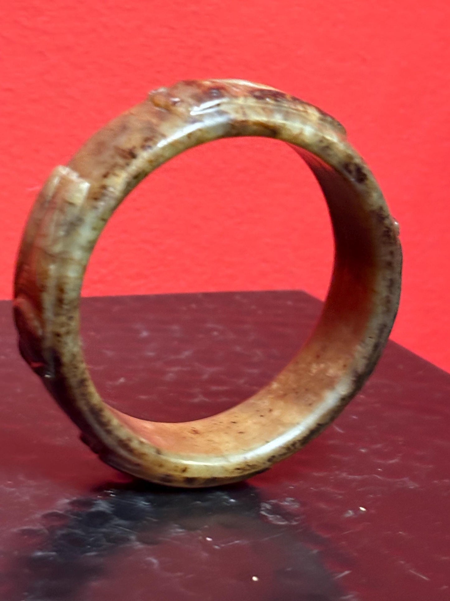 Stunning heavy antique Chinese carved jade bangle  incredible detail and 3 x 1 high  wow