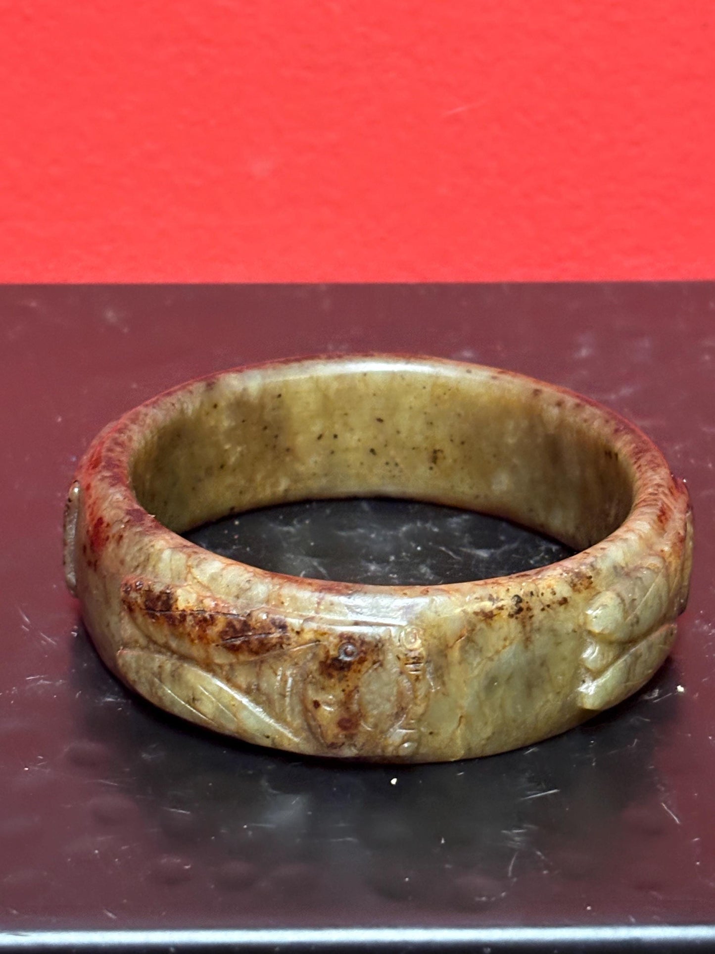 Stunning heavy antique Chinese carved jade bangle  incredible detail and 3 x 1 high  wow