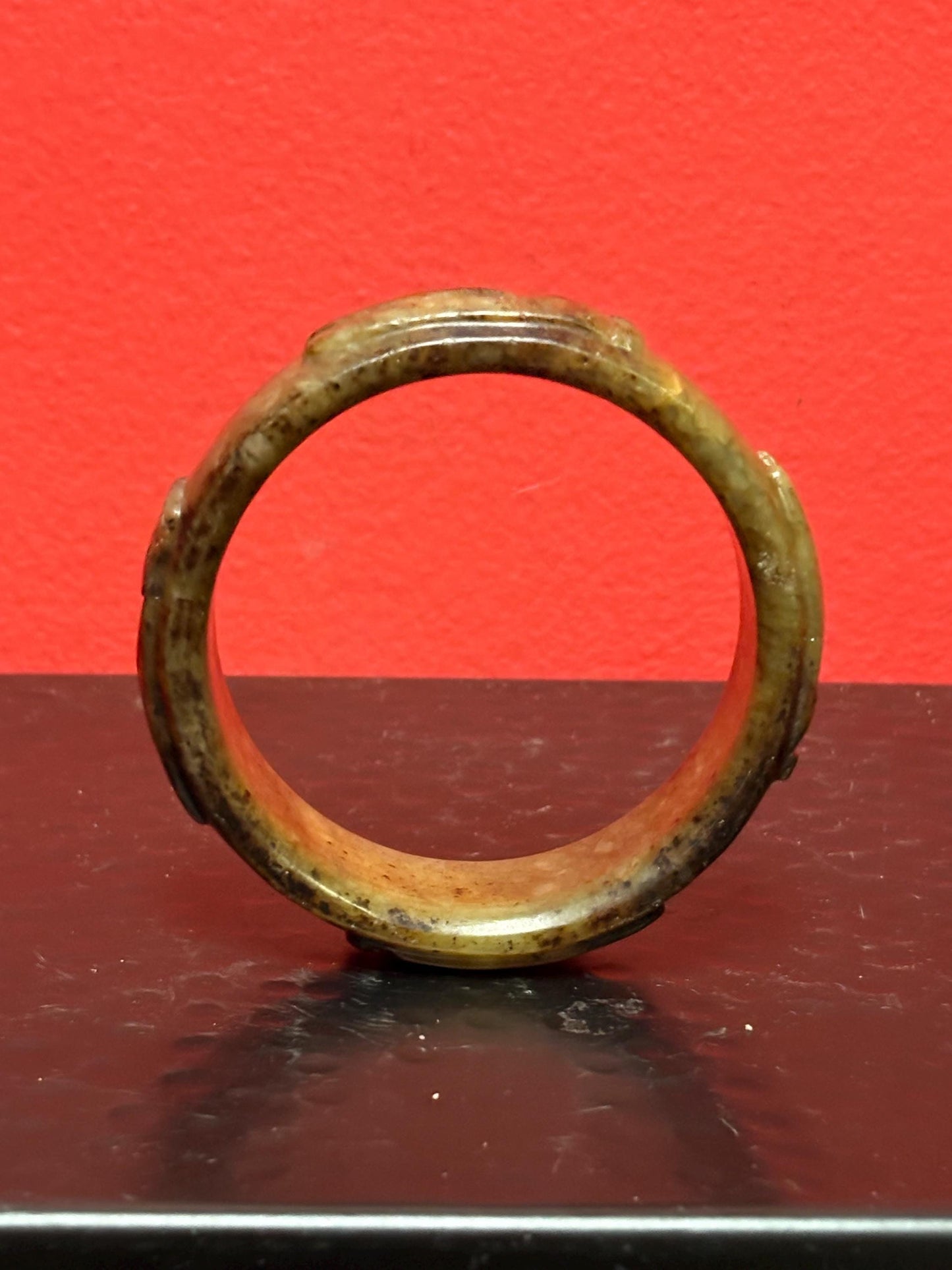 Stunning heavy antique Chinese carved jade bangle  incredible detail and 3 x 1 high  wow