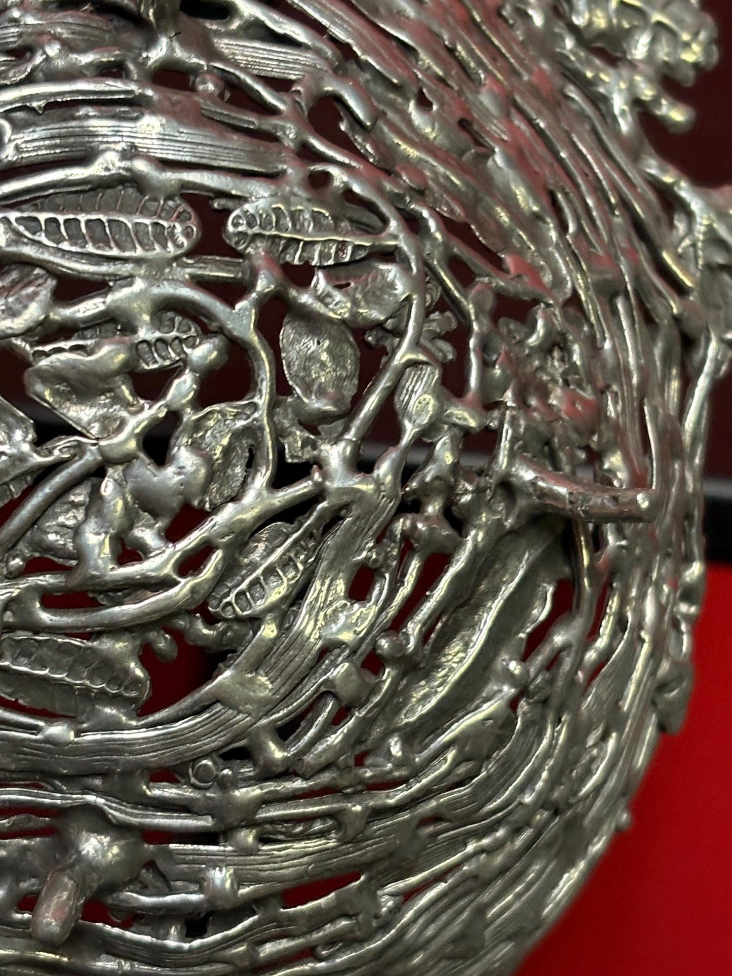 Stunning 6 x 2 high and tested silver and enamel signed Birds nest bowl with amazing detail