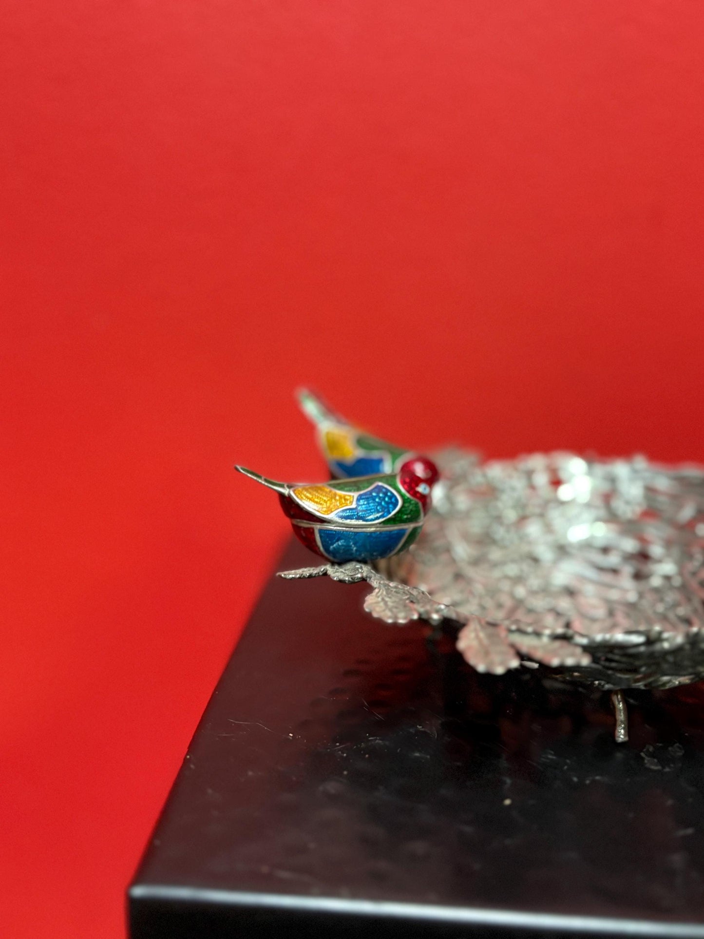 Stunning 6 x 2 high and tested silver and enamel signed Birds nest bowl with amazing detail