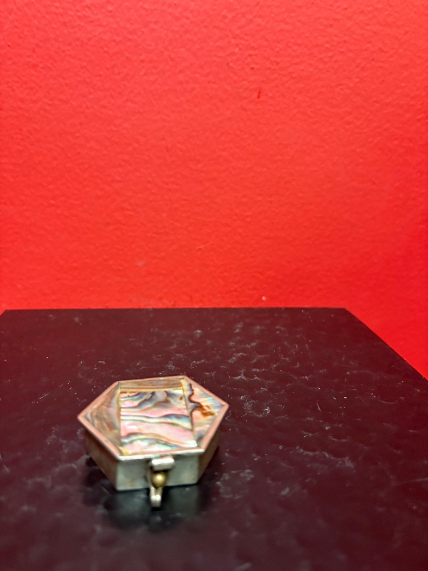 Mexican untested silver and abalone shell box  2 inches long